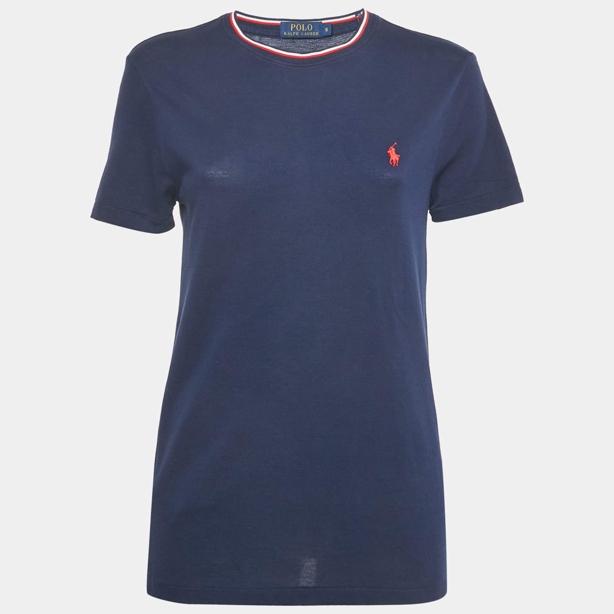 Pre Owned تي شيرت بولو رالف لورين كحلي بتطريز الشعار قطن ياقة دائرية مقاس صغير - سمول