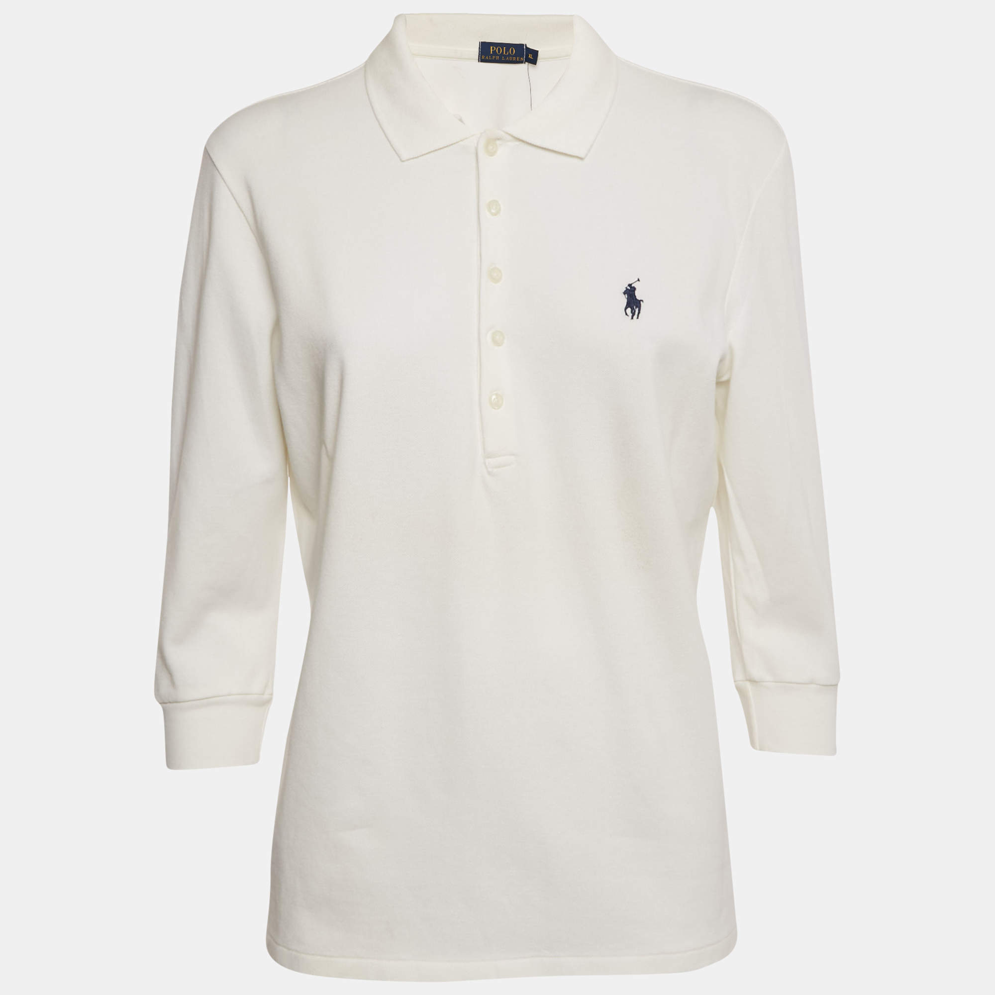 Pre Owned Polo Ralph Lauren Off-White Cotton Julie Polo T-Shirt XL