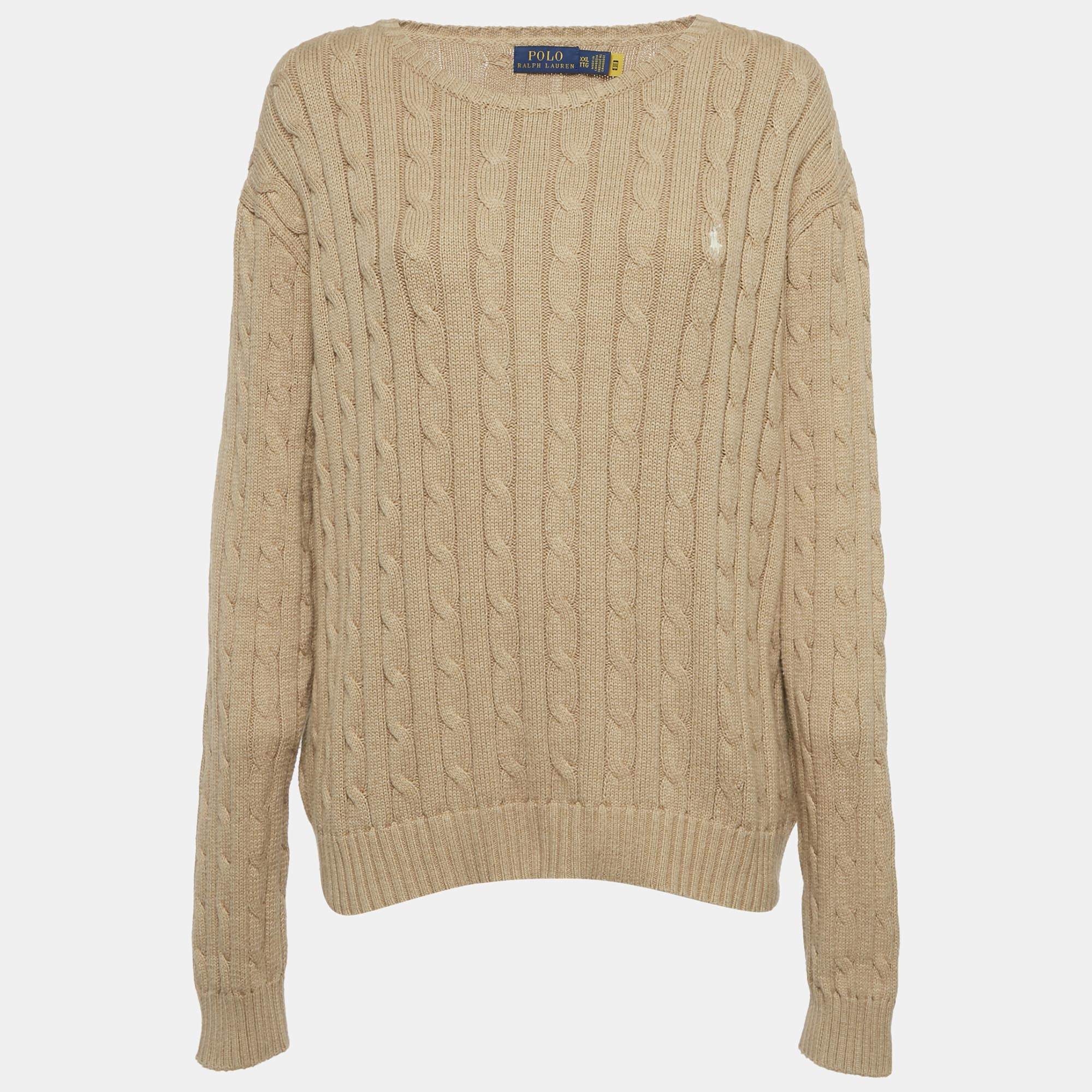 Pre Owned Polo Ralph Lauren Brown Cable Knit Sweater XXL  