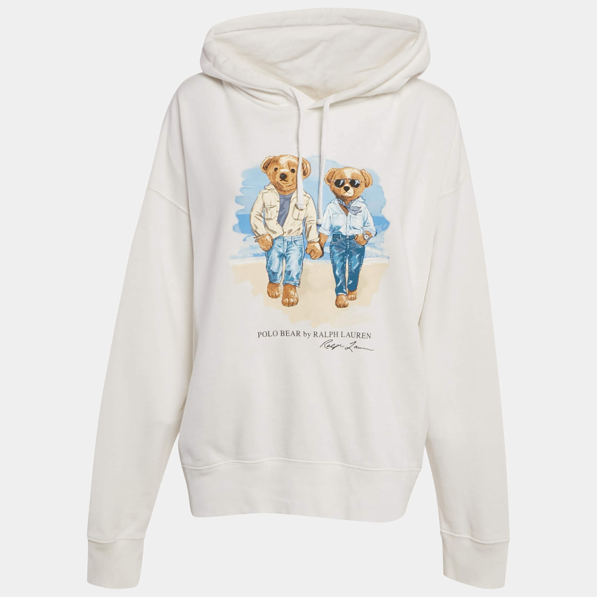 Pre Owned Polo Ralph Lauren White The Ralph & Ricky Bear Print Cotton Hooded Sweatshirt XXL