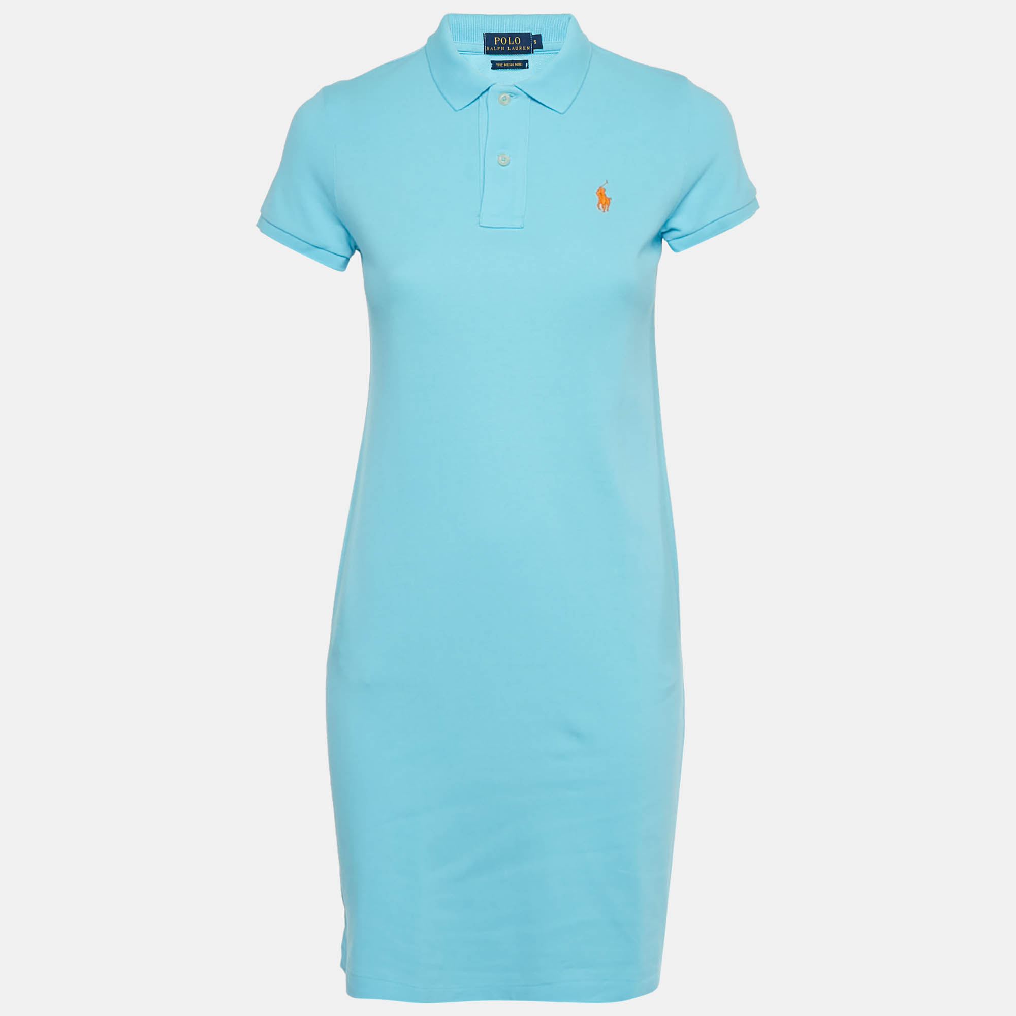 Pre Owned Polo Ralph Lauren Light Blue Cotton Mesh Mini Polo T-Shirt Dress S