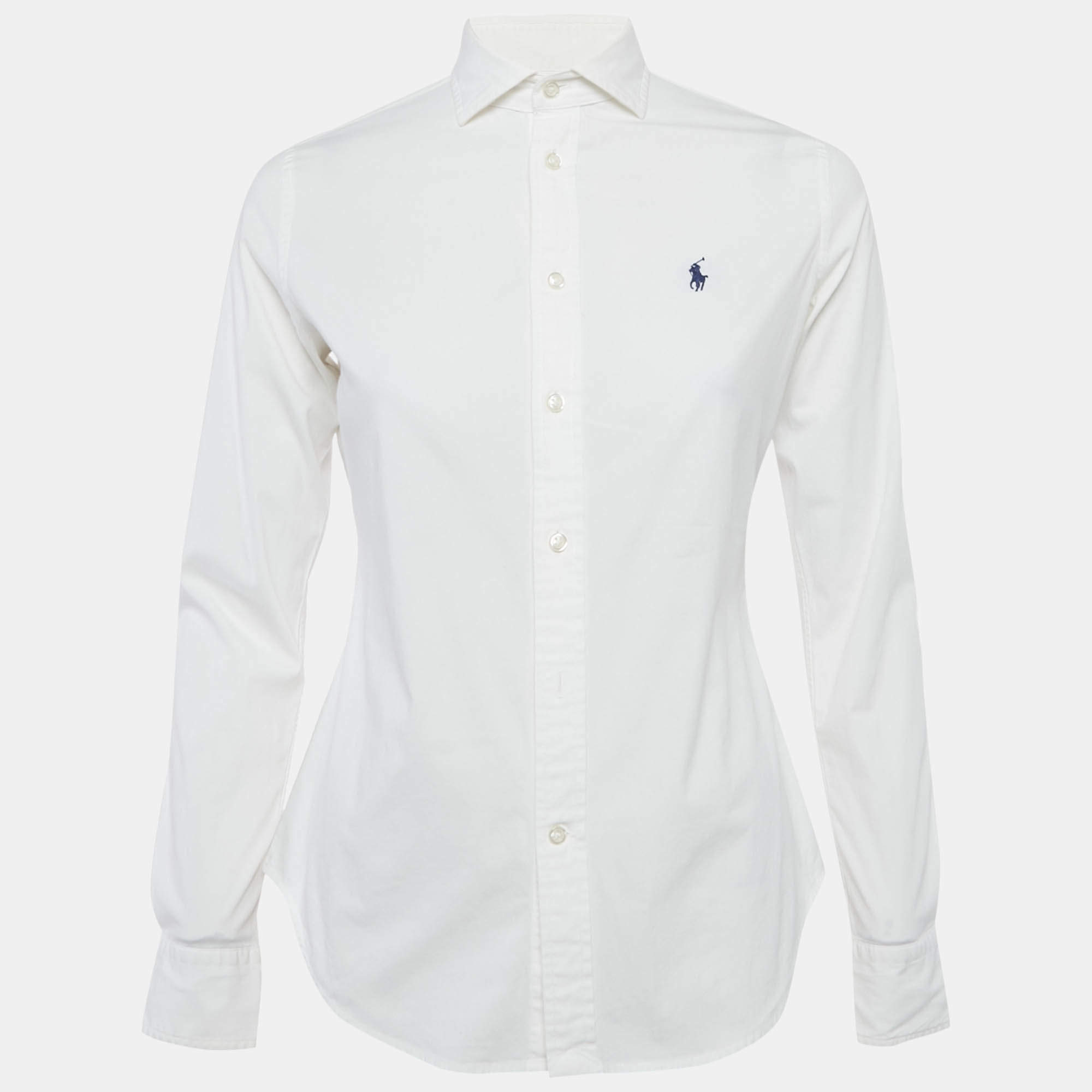 Pre Owned Polo Ralph Lauren White Cotton Button Front Slim Fit Shirt S