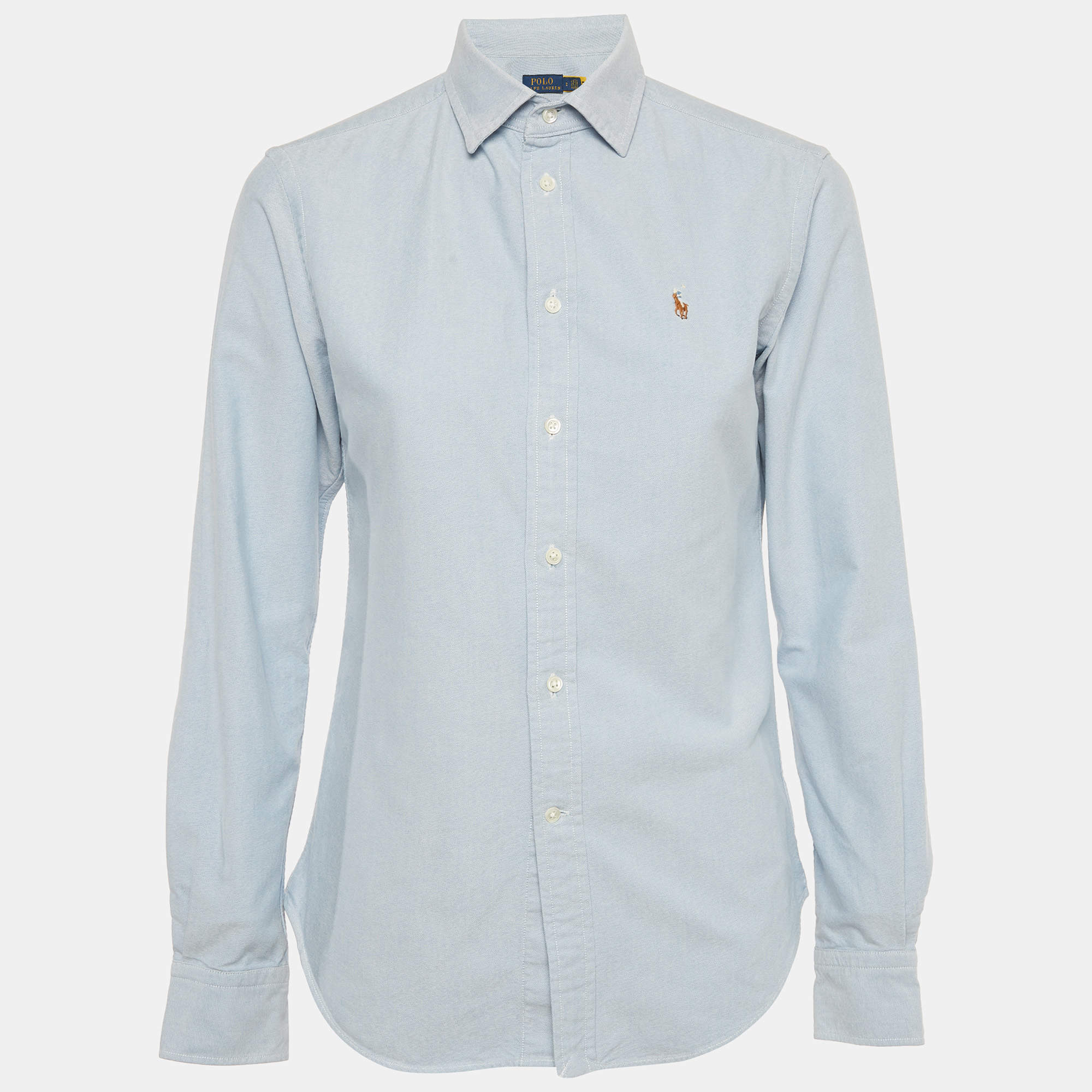 Pre Owned Polo Ralph Lauren Light Blue Logo Embroidered Cotton Shirt S