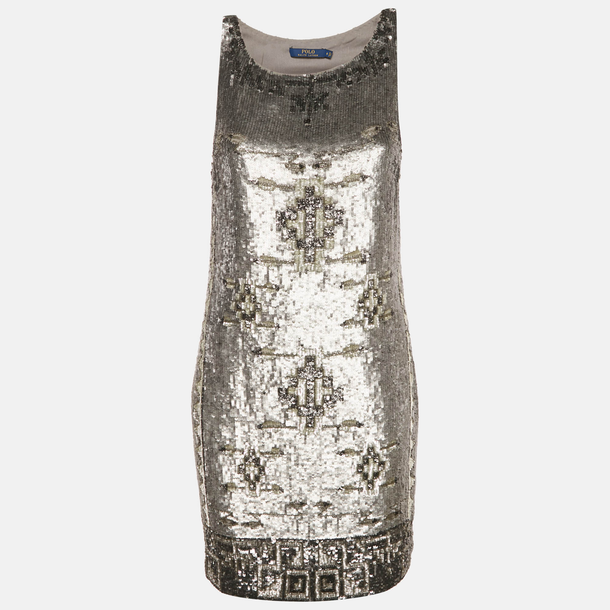 Pre Owned Polo Ralph Lauren Silver Sequin Mini Dress M