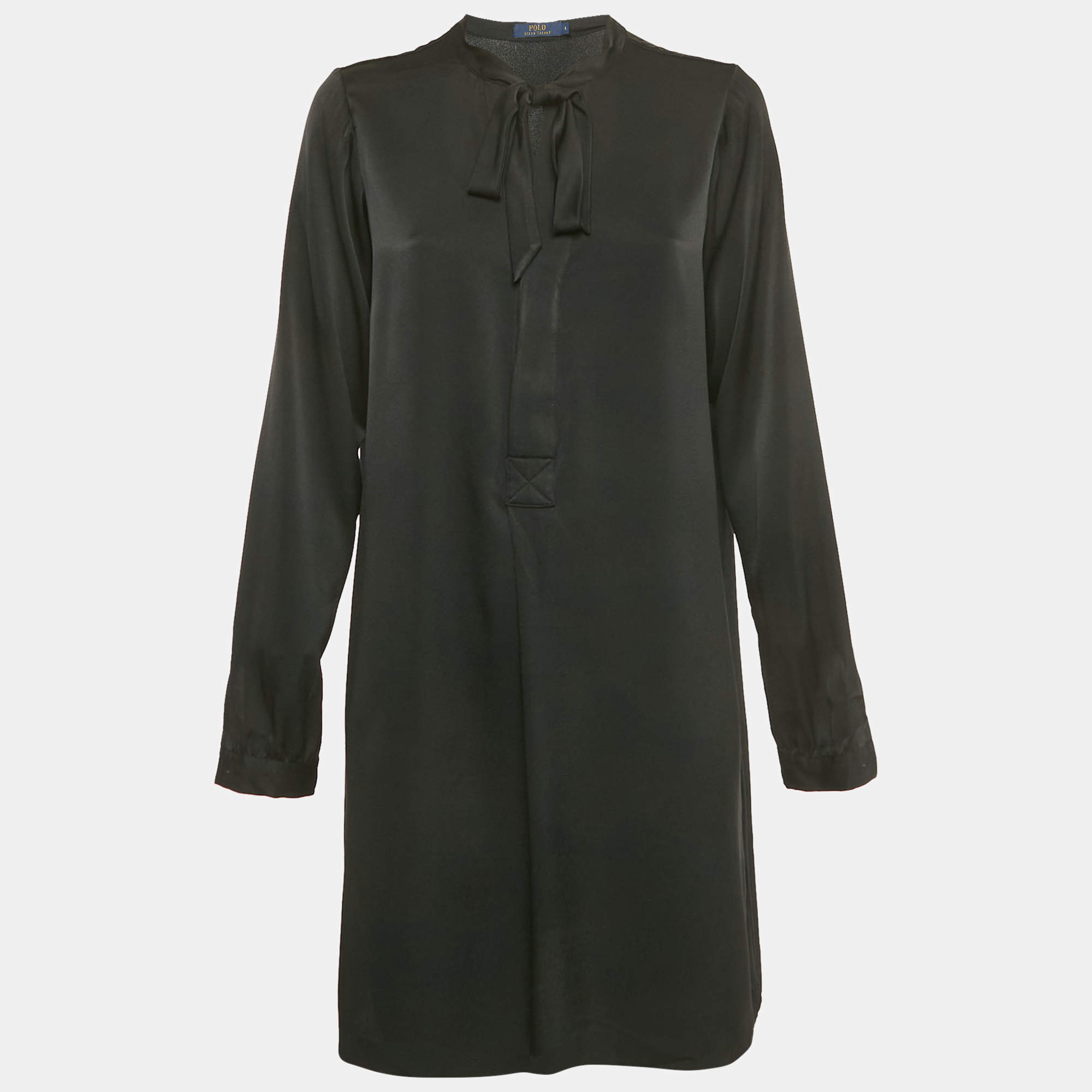 Pre Owned Polo Ralph Lauren Black Satin Mini Dress S