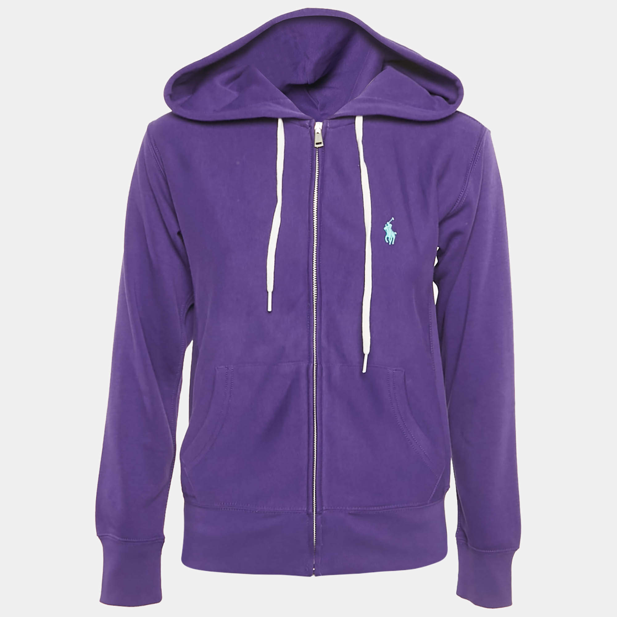 Pre Owned Polo Ralph Lauren Purple Logo Embroidered Cotton Blend Hoodie XS