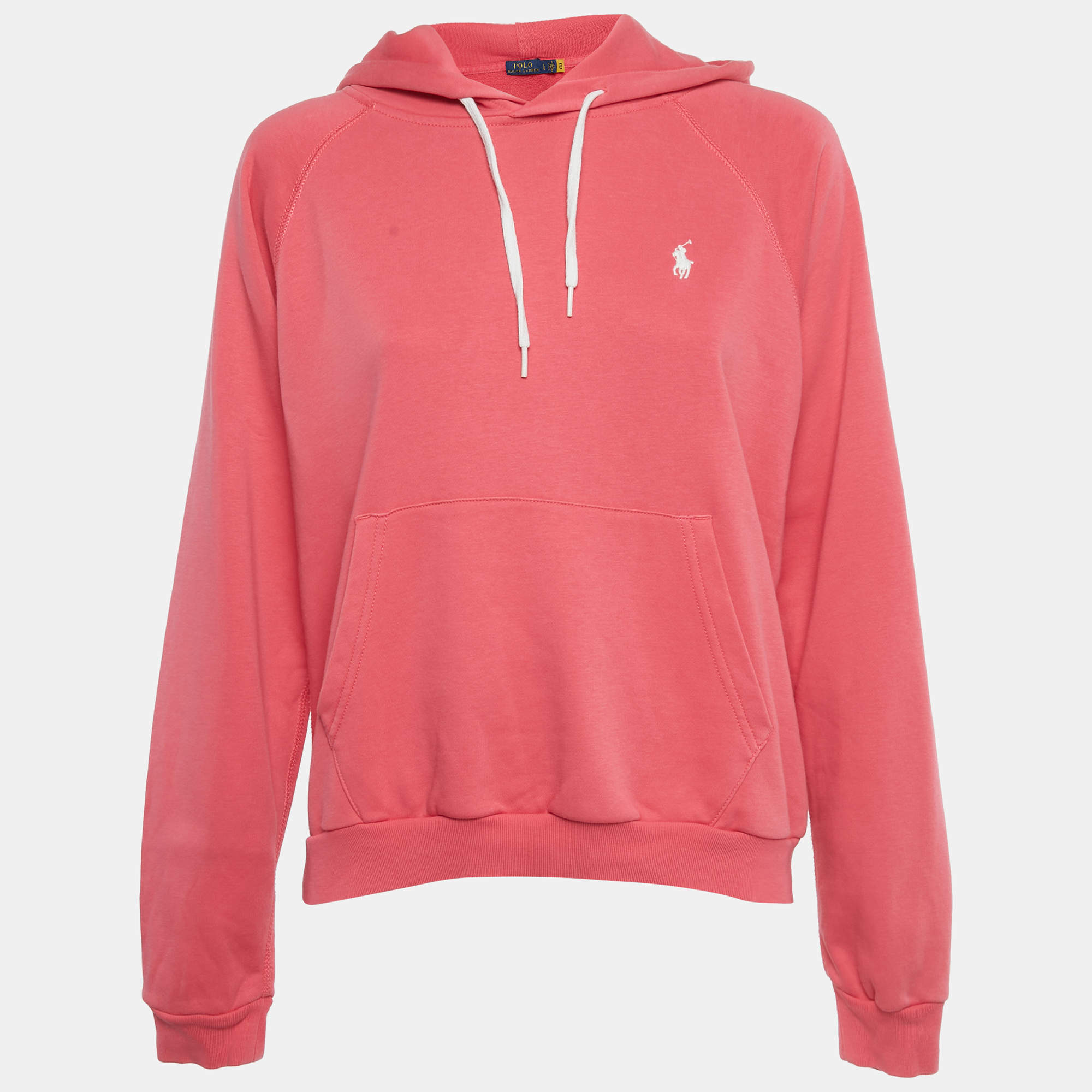 Pre Owned Polo Ralph Lauren Pink Logo Embroidered Cotton Blend Hoodie L