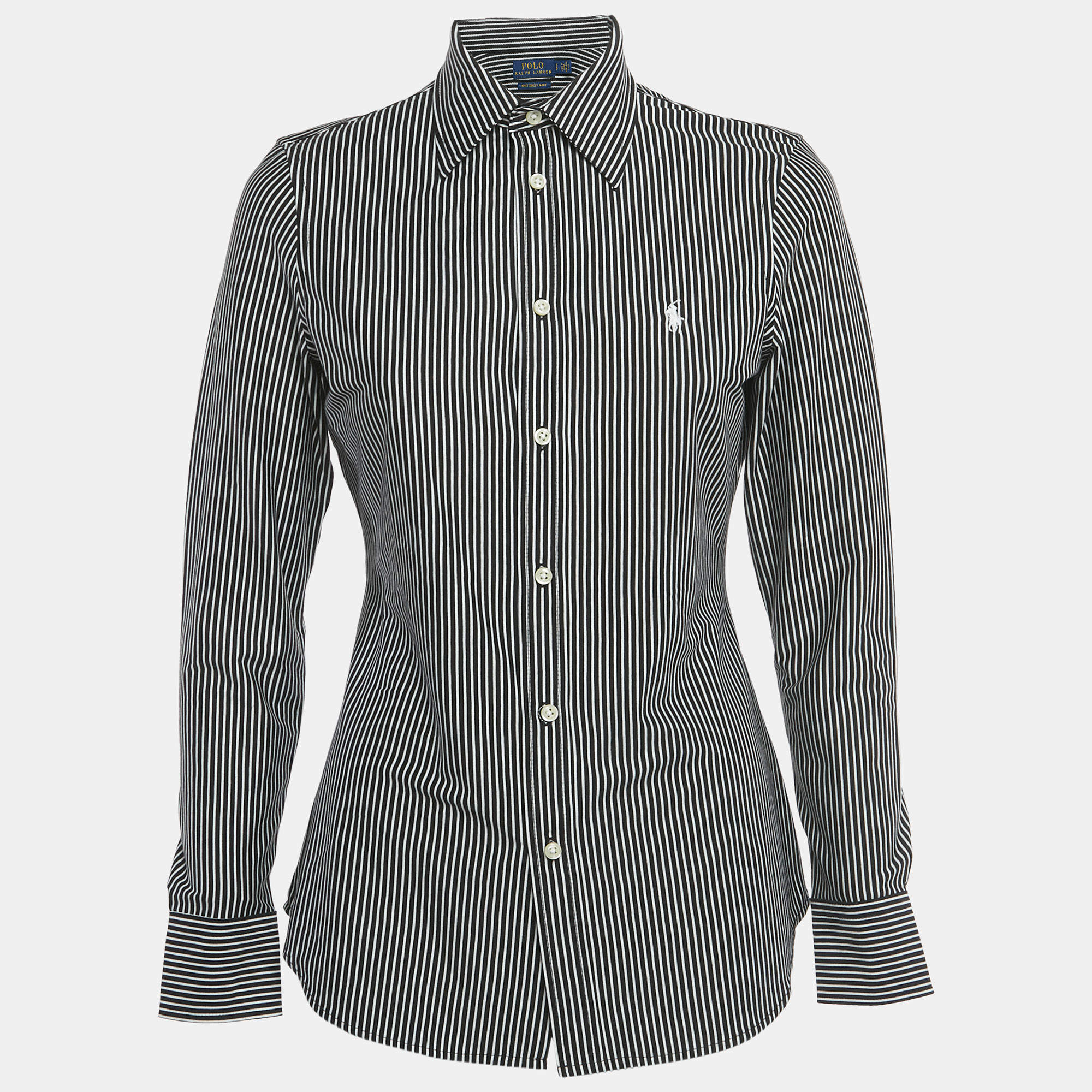 Pre Owned Polo Ralph Lauren Black/White Striped Knit Shirt S 