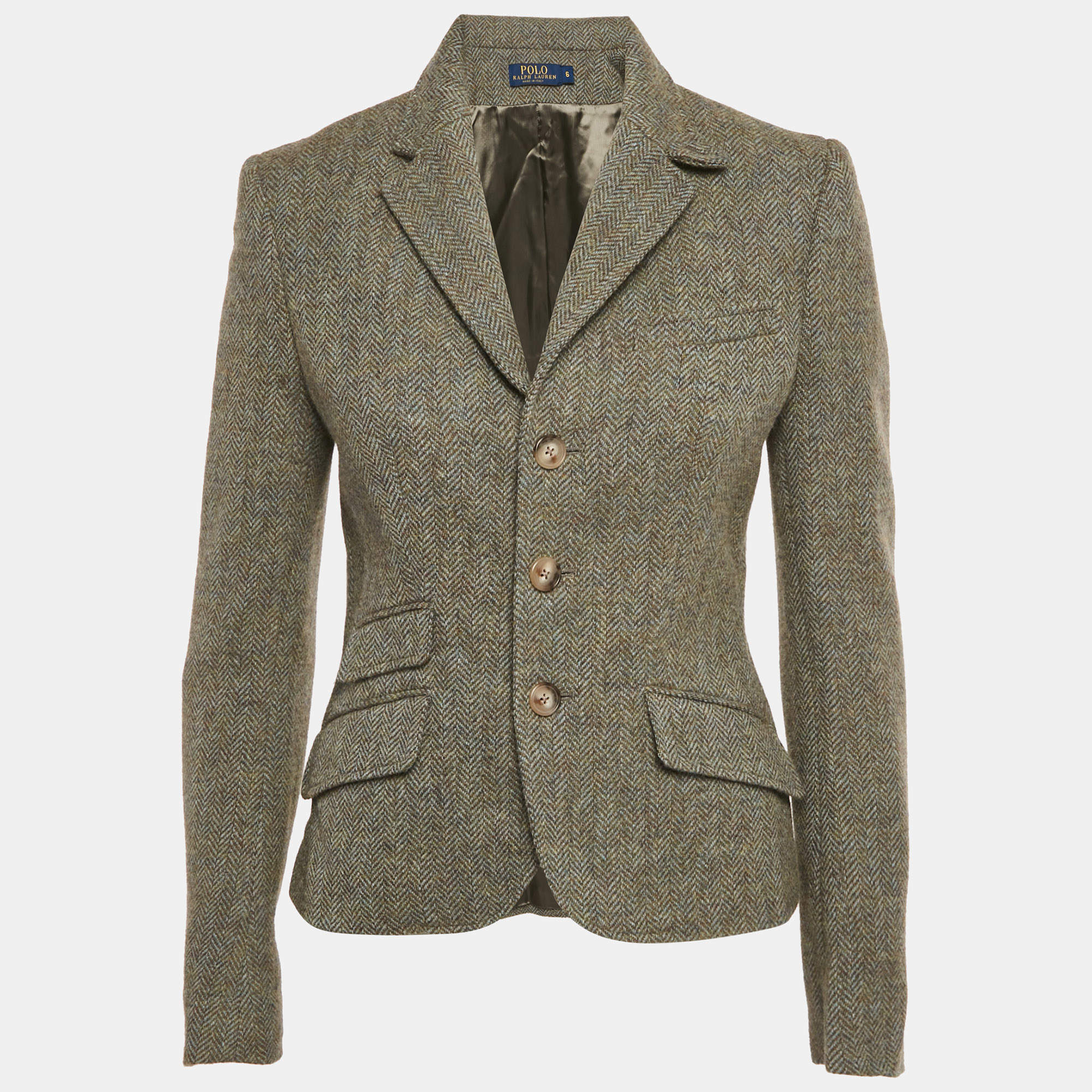 Pre Owned Polo Ralph Lauren Green Patterned Wool Single Breasted Blazer M