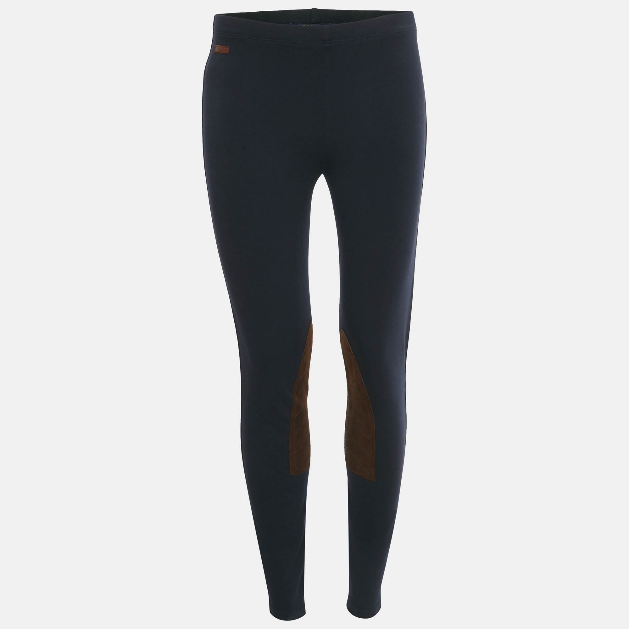 Pre Owned Polo Ralph Lauren Navy Blue Suede Trim Jersey Leggings M