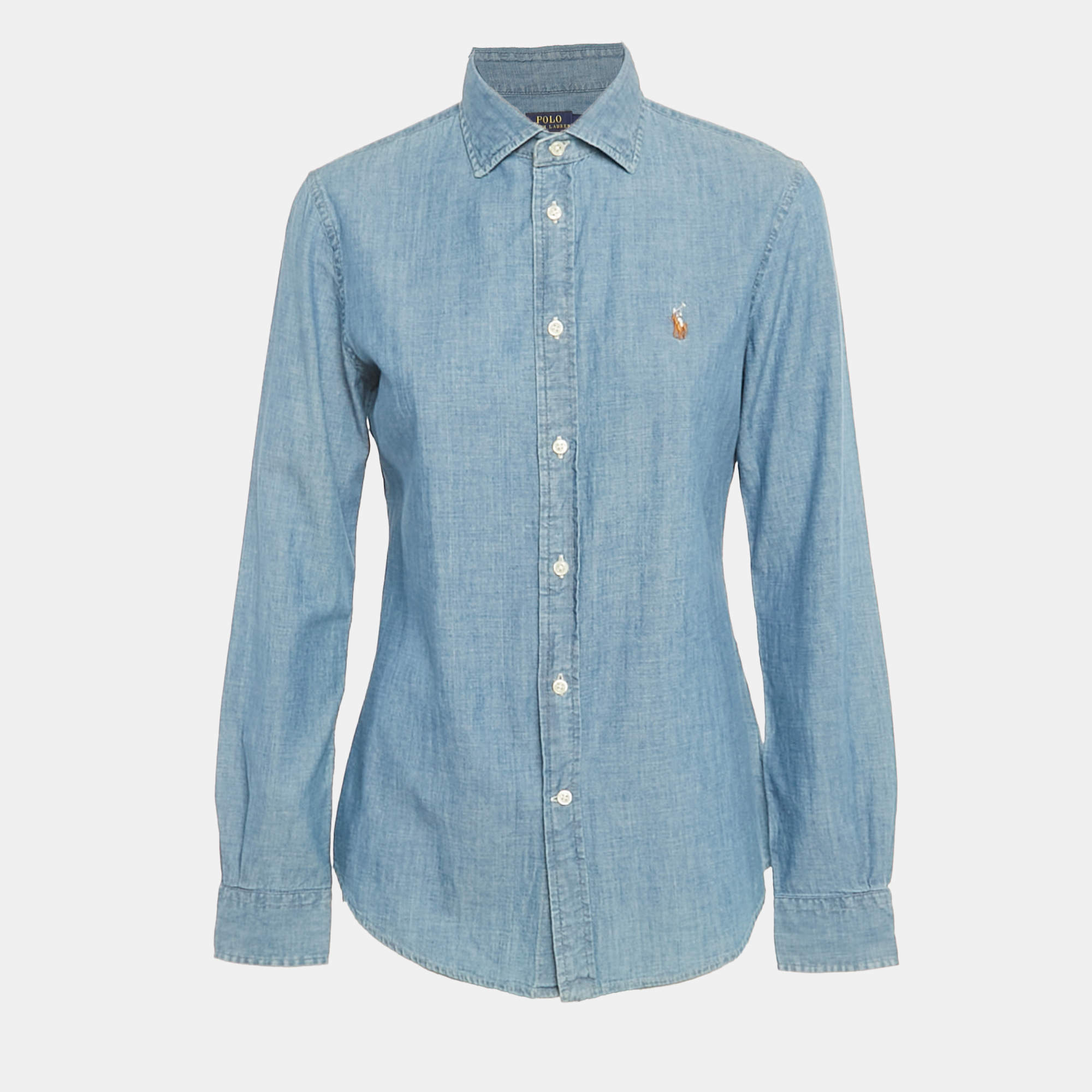 Pre Owned Polo Ralph Lauren Blue Chambray Slim Fit Shirt M