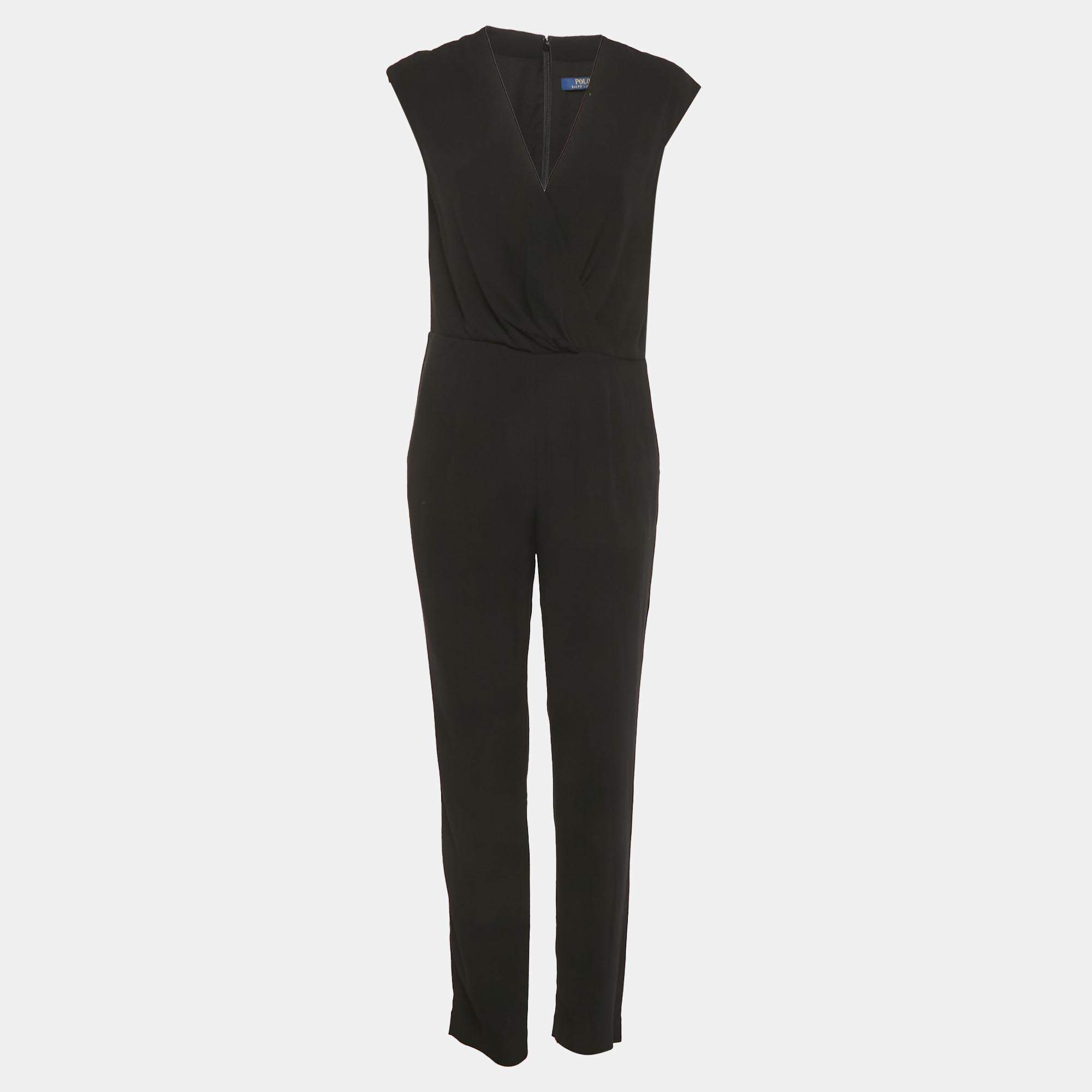 مملوكة مسبقًا Polo Ralph Lauren Black Crepe Sleeveless Jumpsuit S