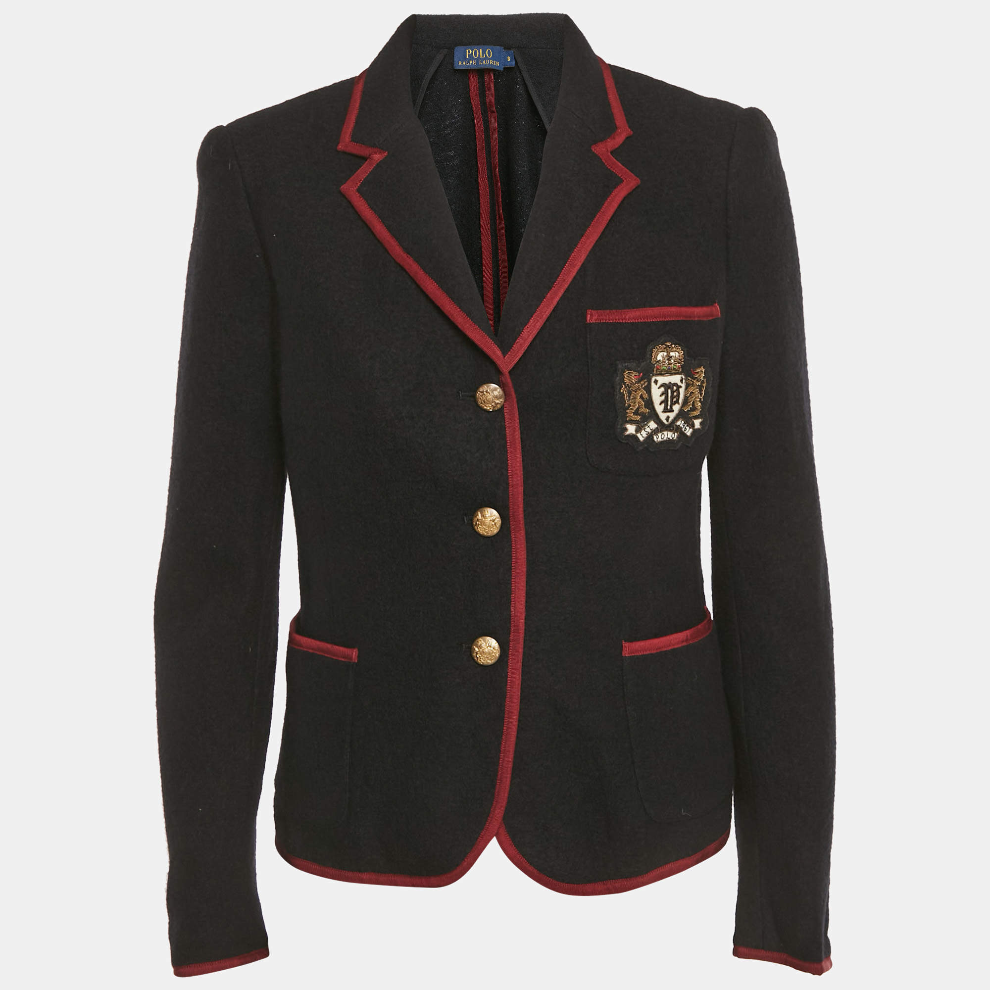Pre Owned Polo Ralph Lauren Black Applique Knit Cricket Blazer M