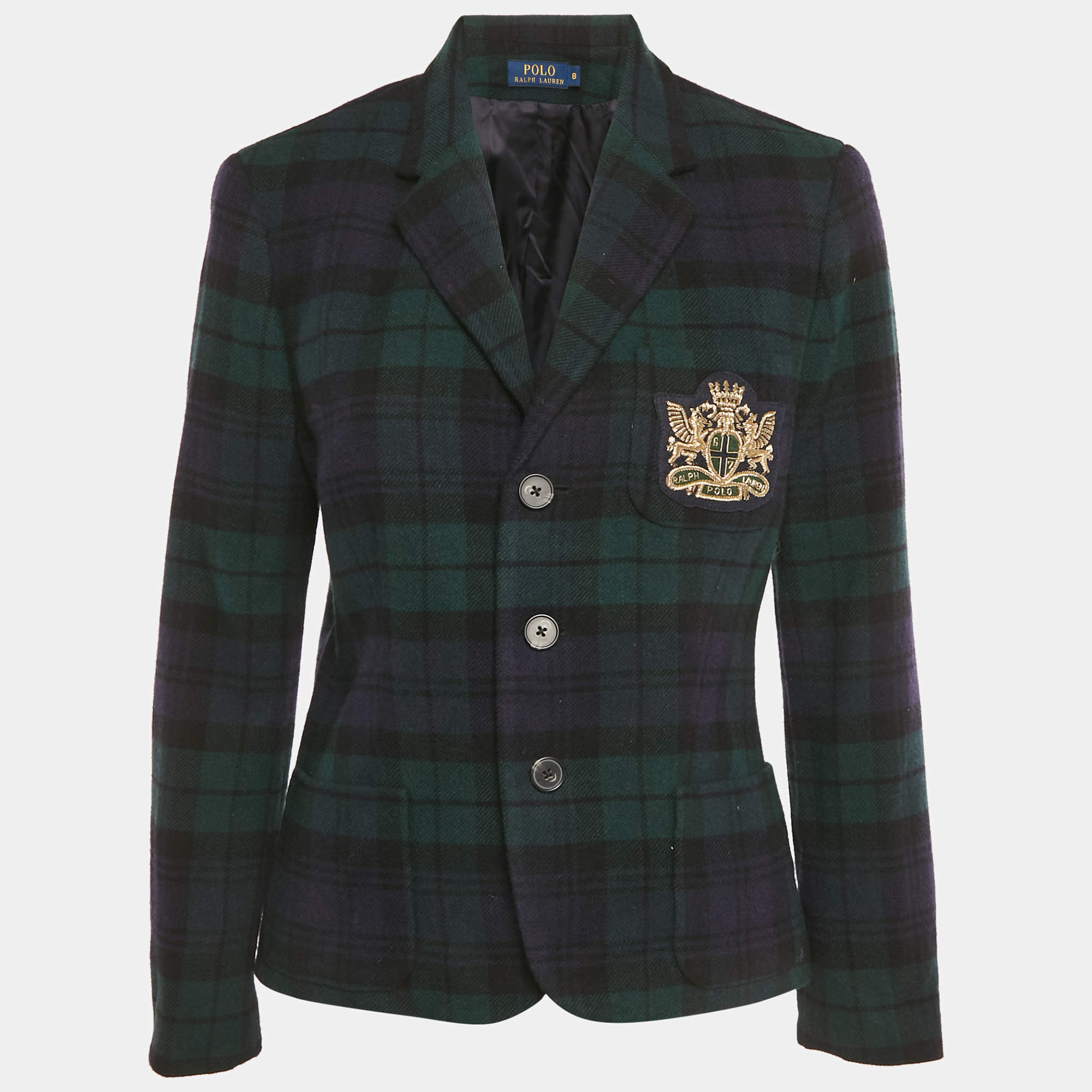 Pre Owned Polo Ralph Lauren Green/Blue Checks Wool Jacket M