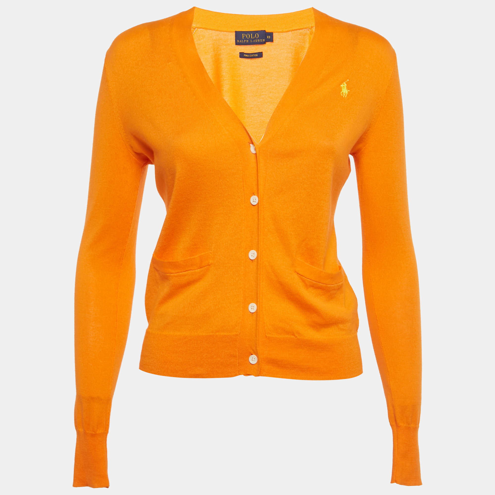 Pre Owned Polo Ralph Lauren Orange Cotton Knit Cardigan XS