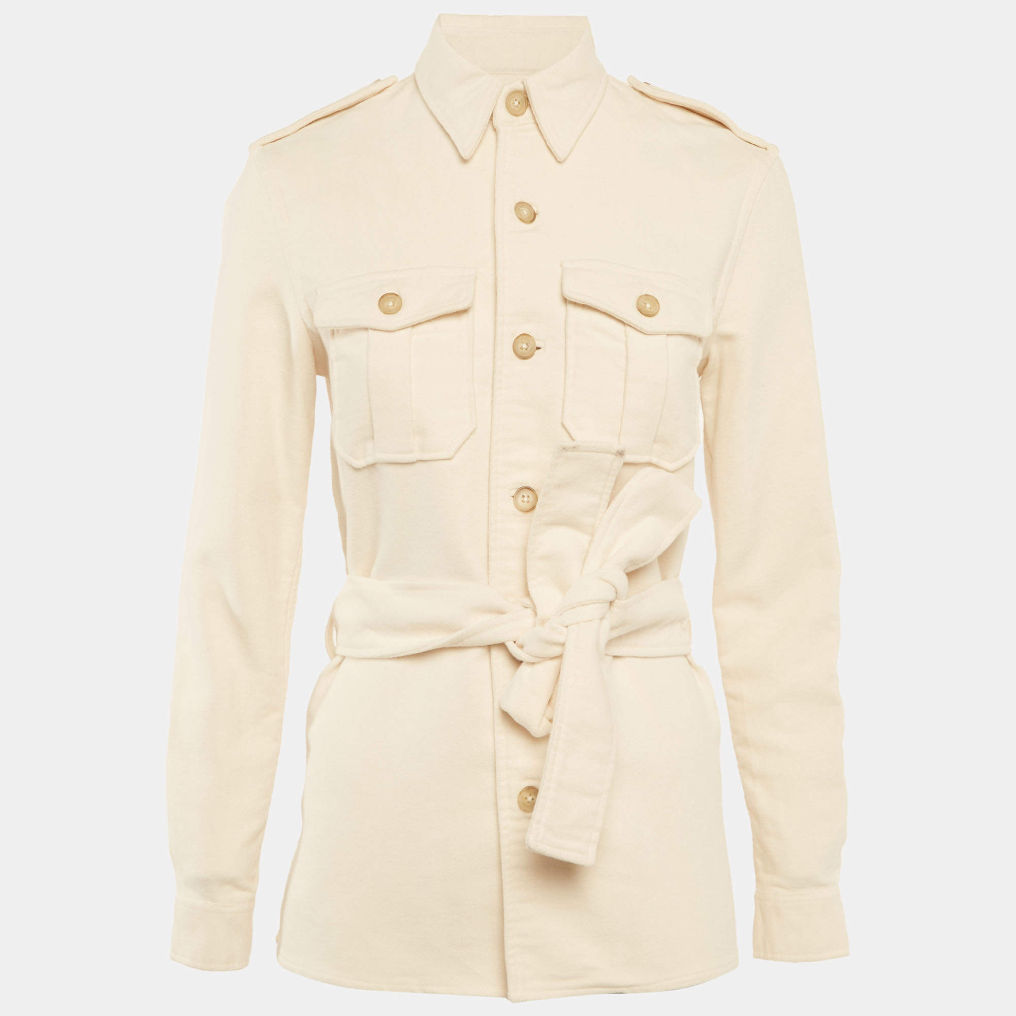 Pre Owned Polo Ralph Lauren Beige Flannel Belted Shirt Jacket XS