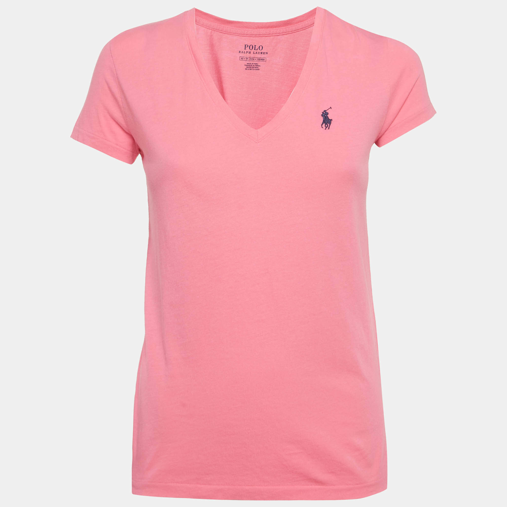 Pre Owned Polo Ralph Lauren Pink Jersey V-Neck T-Shirt XS
