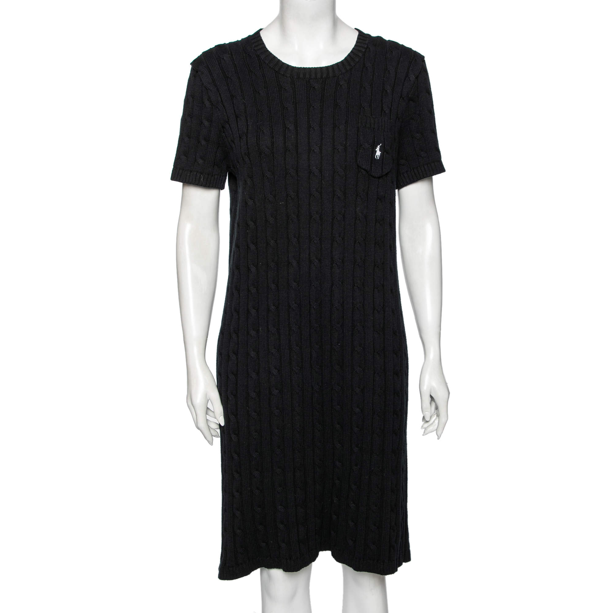 Pre Owned Polo Ralph Lauren Black Cable Knit Pocket Detail Dress XL