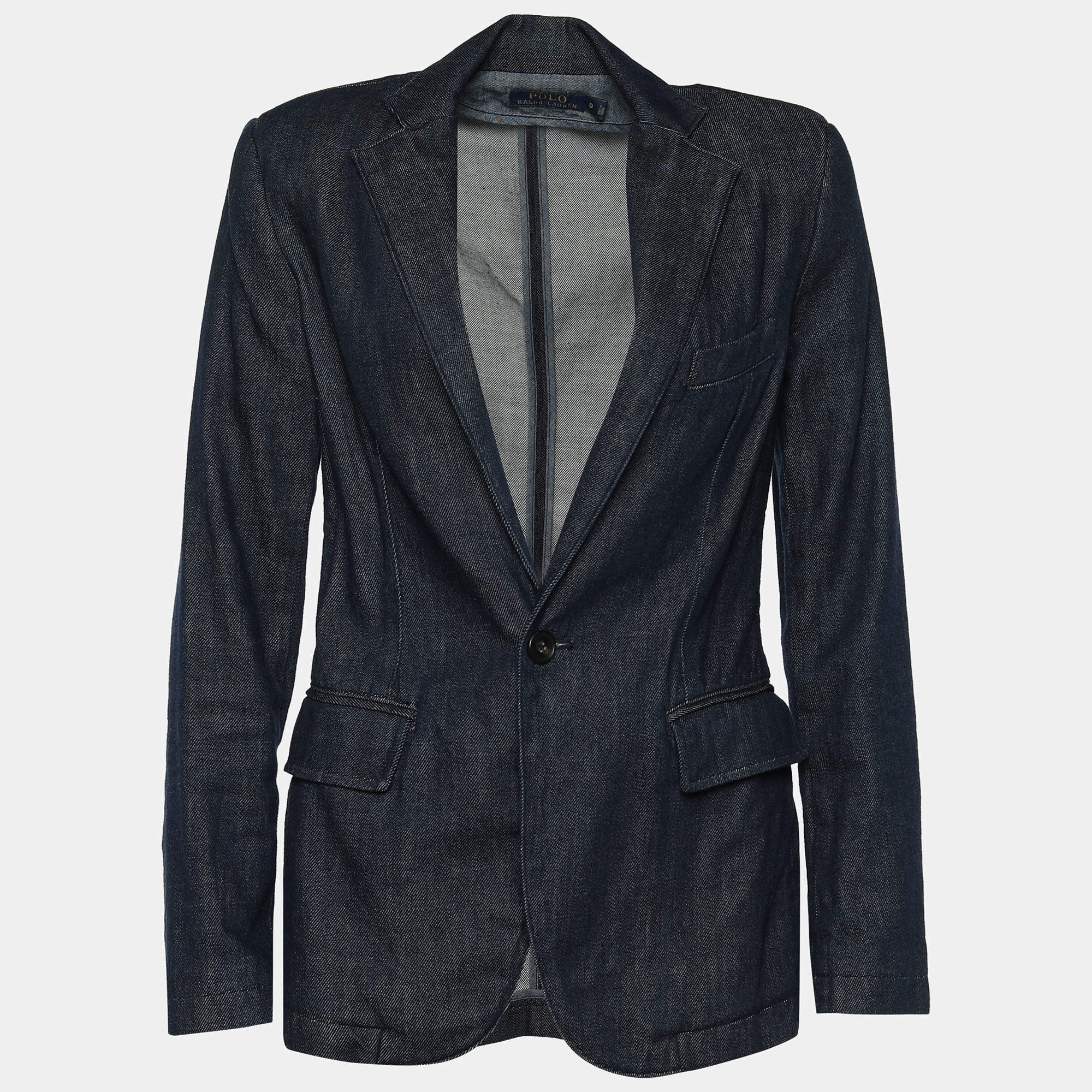 Pre Owned Polo Ralph Lauren Blue Denim Single Breasted Blazer XS