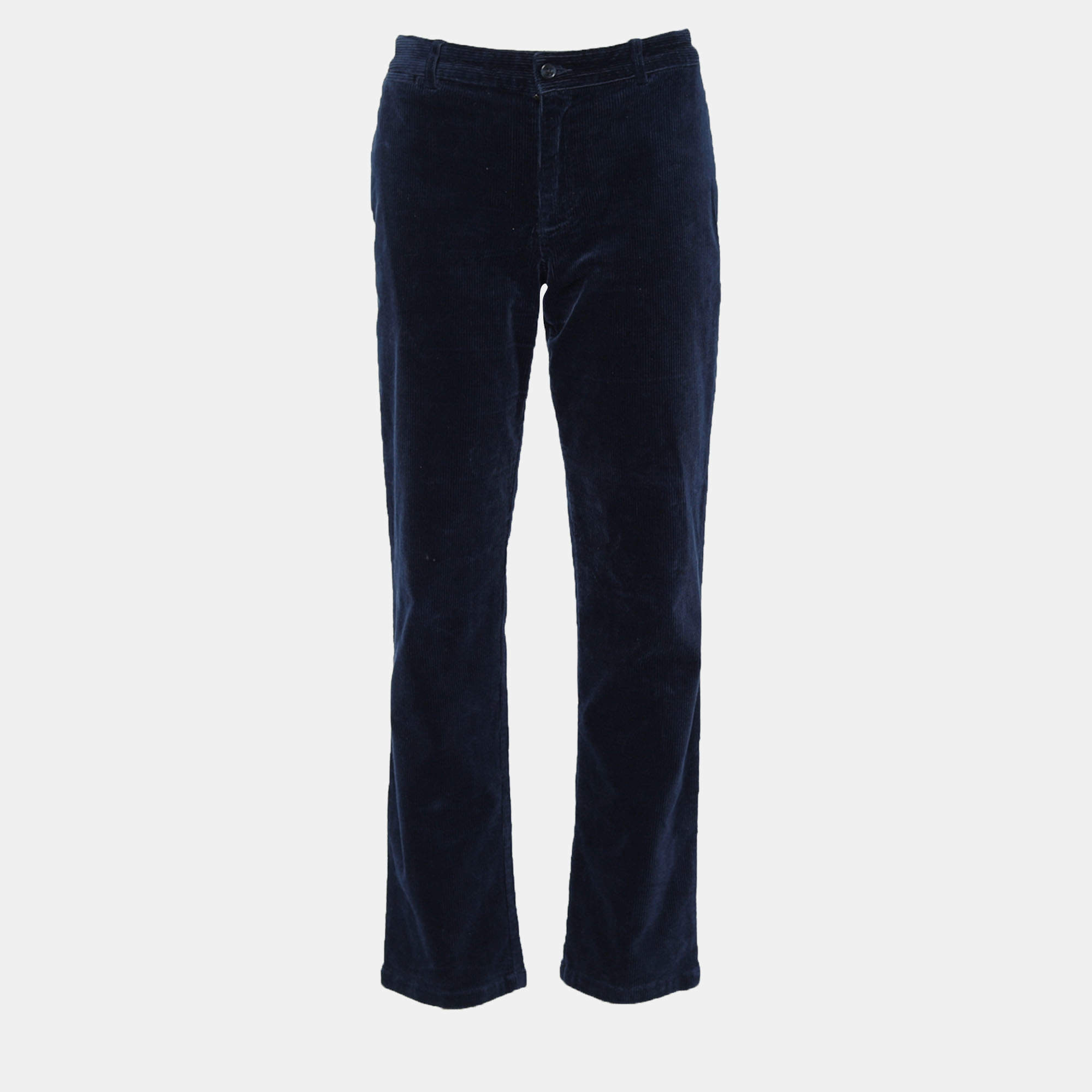 Pre Owned Polo Ralph Lauren Navy Blue Corduroy Straight Fit Trousers XL