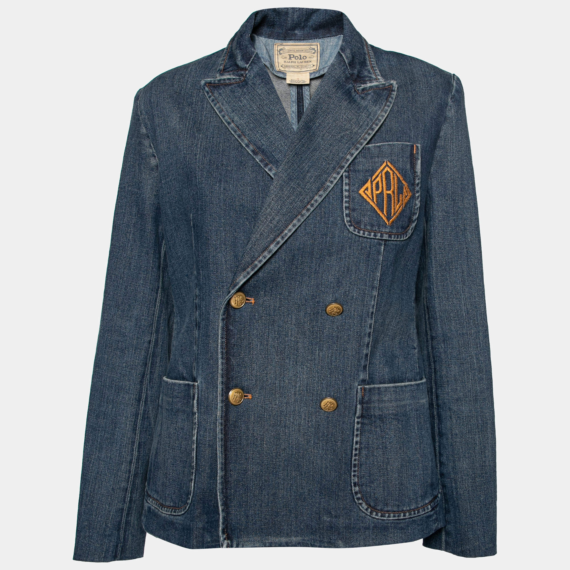 Pre Owned Polo Ralph Lauren Blue Denim Logo Embroidered Pocket Jacket L