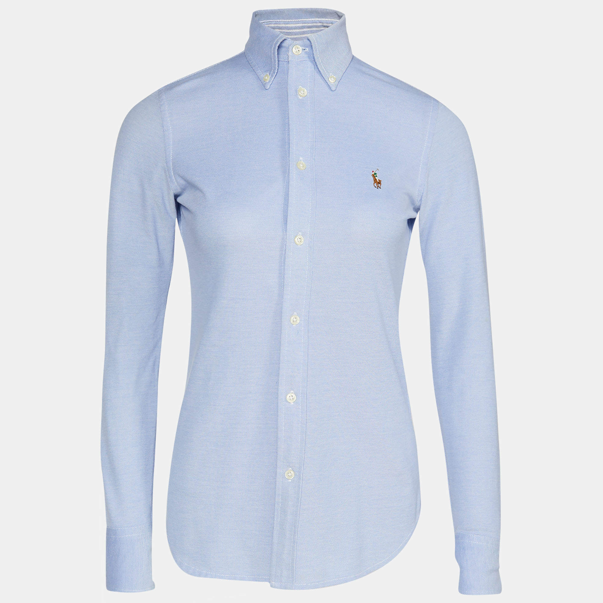 Pre Owned Polo Ralph Lauren Blue Cotton Embroidered Long Sleeve Shirt XS