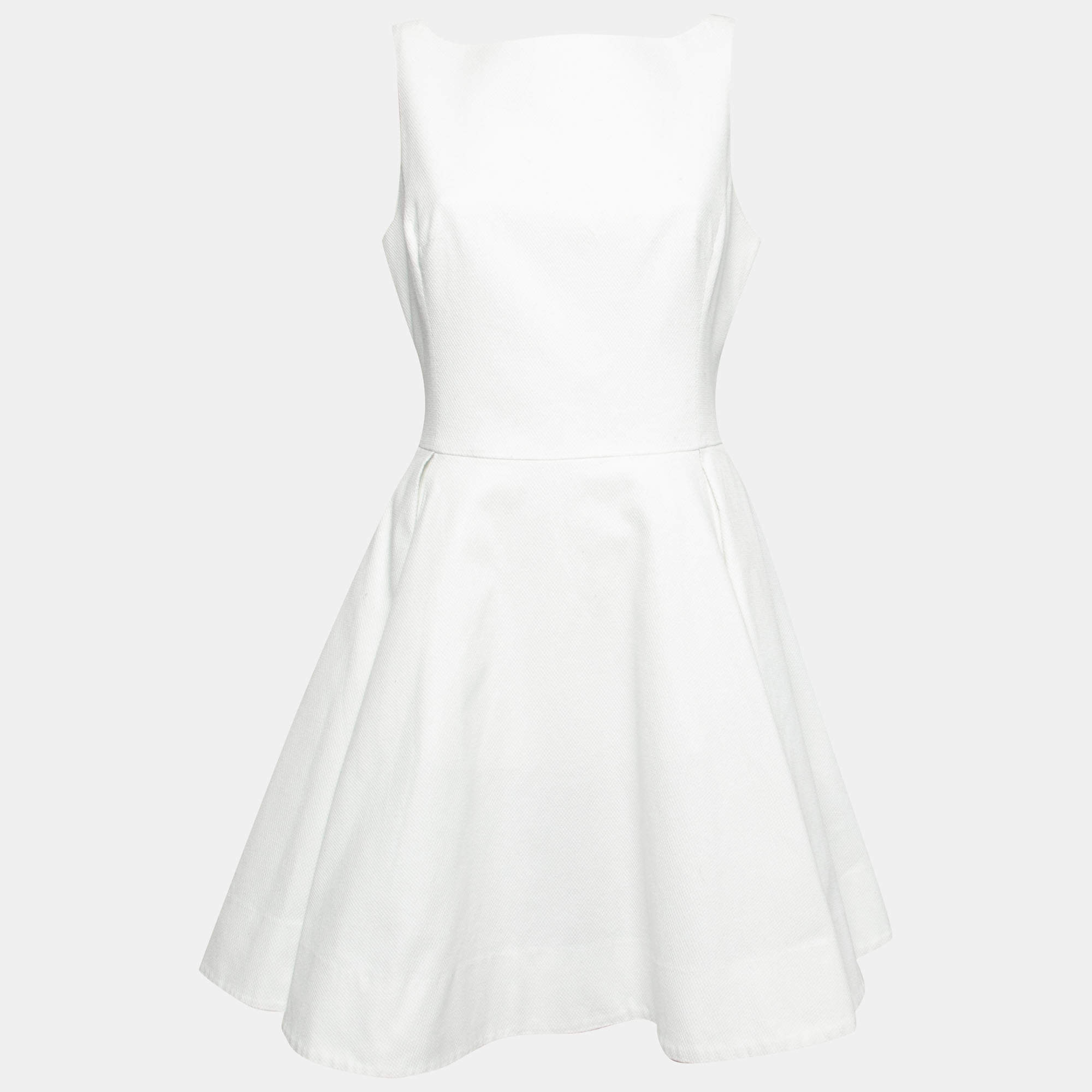 Pre Owned Polo Ralph Lauren White Textured Cotton Sleeveless Pleated Dress M