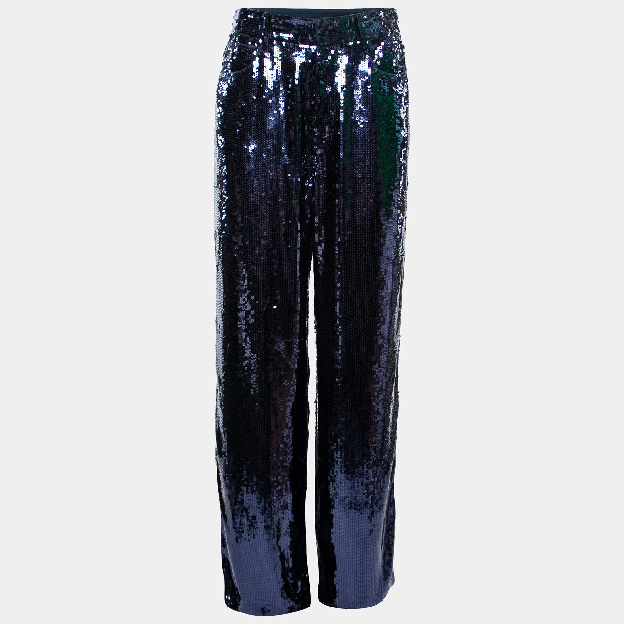 Pre Owned Polo Ralph Lauren Navy Blue Sequin Embellished Wide Leg Pants M