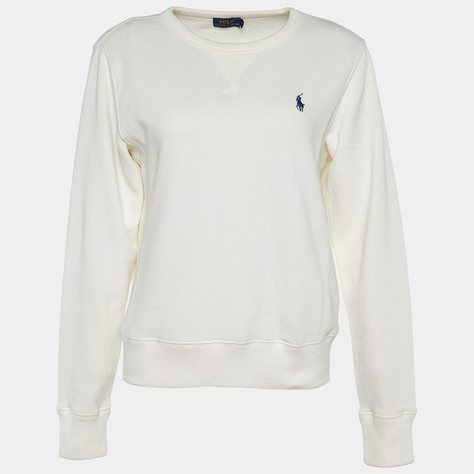 Pre Owned Polo Ralph Lauren Off White Cotton Long Sleeve Sweatshirt M