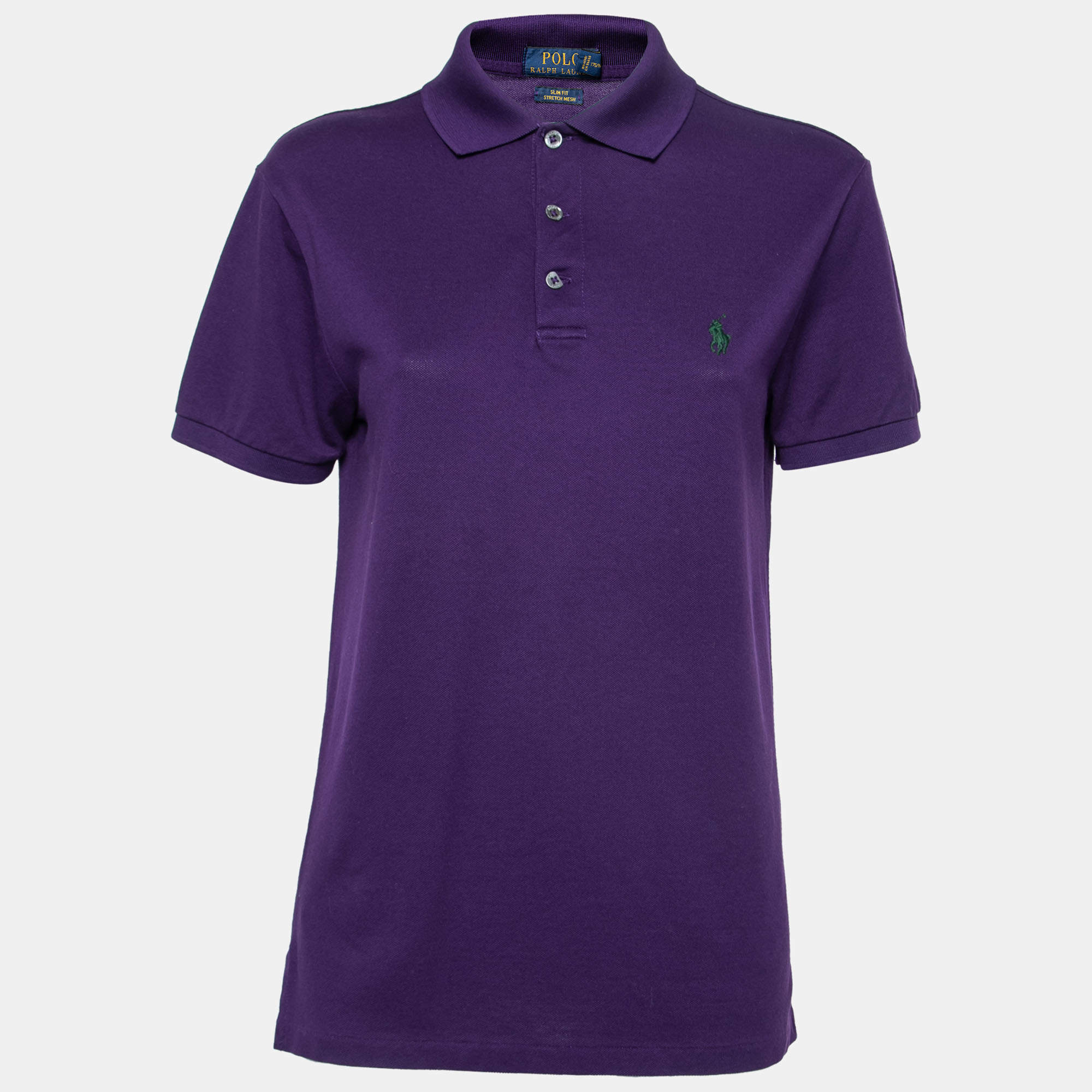 Pre Owned Polo Ralph Lauren Purple Cotton Pique Slim Fit Polo T-Shirt M