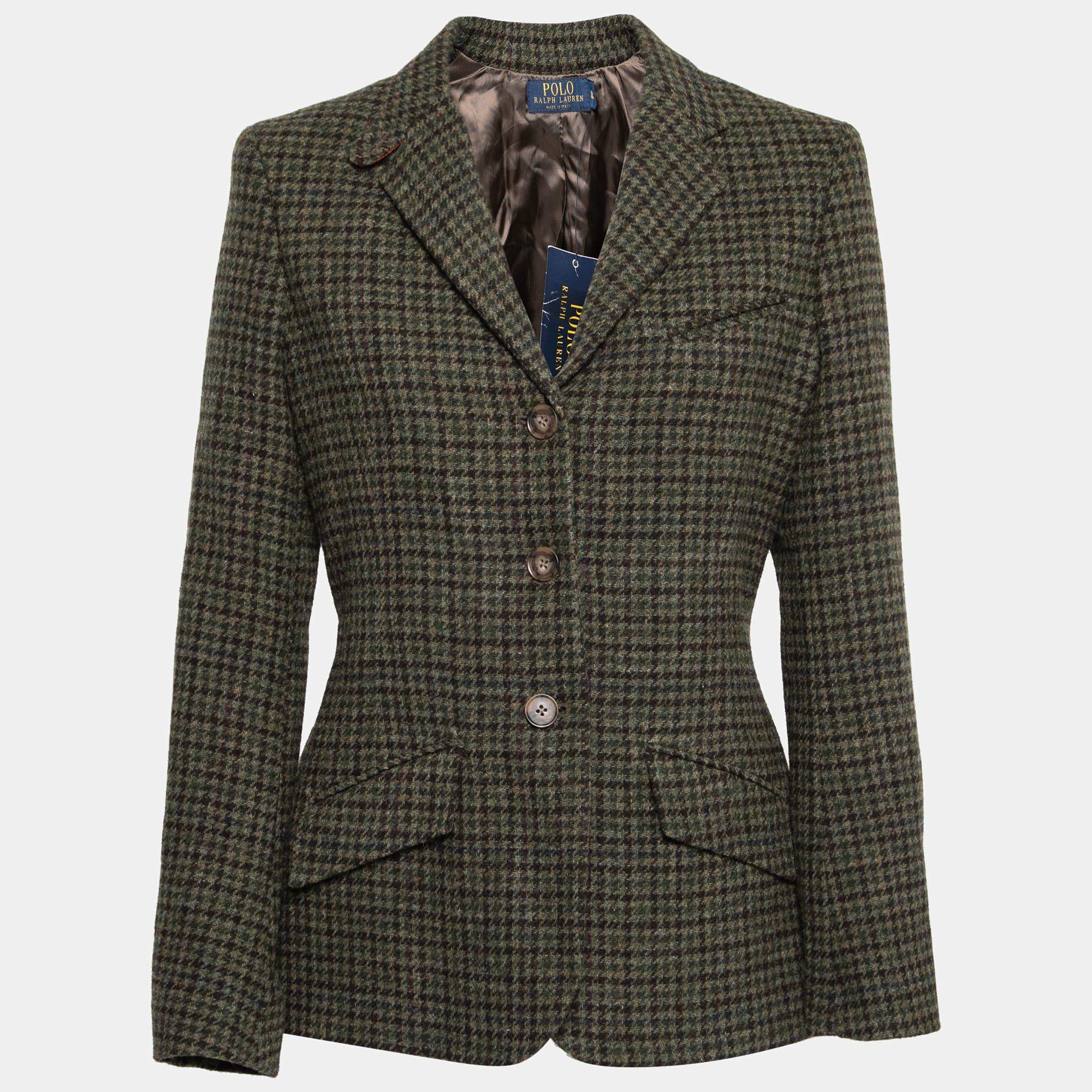 Polo By Ralph Lauren Olive Green Checked Tweed Jacket L
