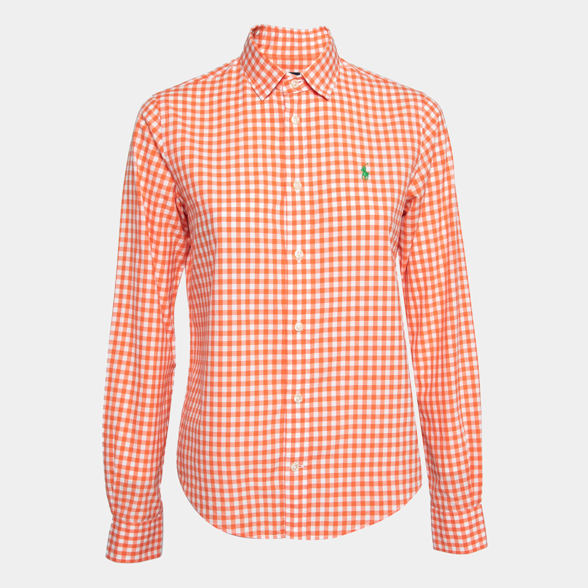 Polo Ralph Lauren Orange Gingham Checked Cotton Long Sleeve Shirt S