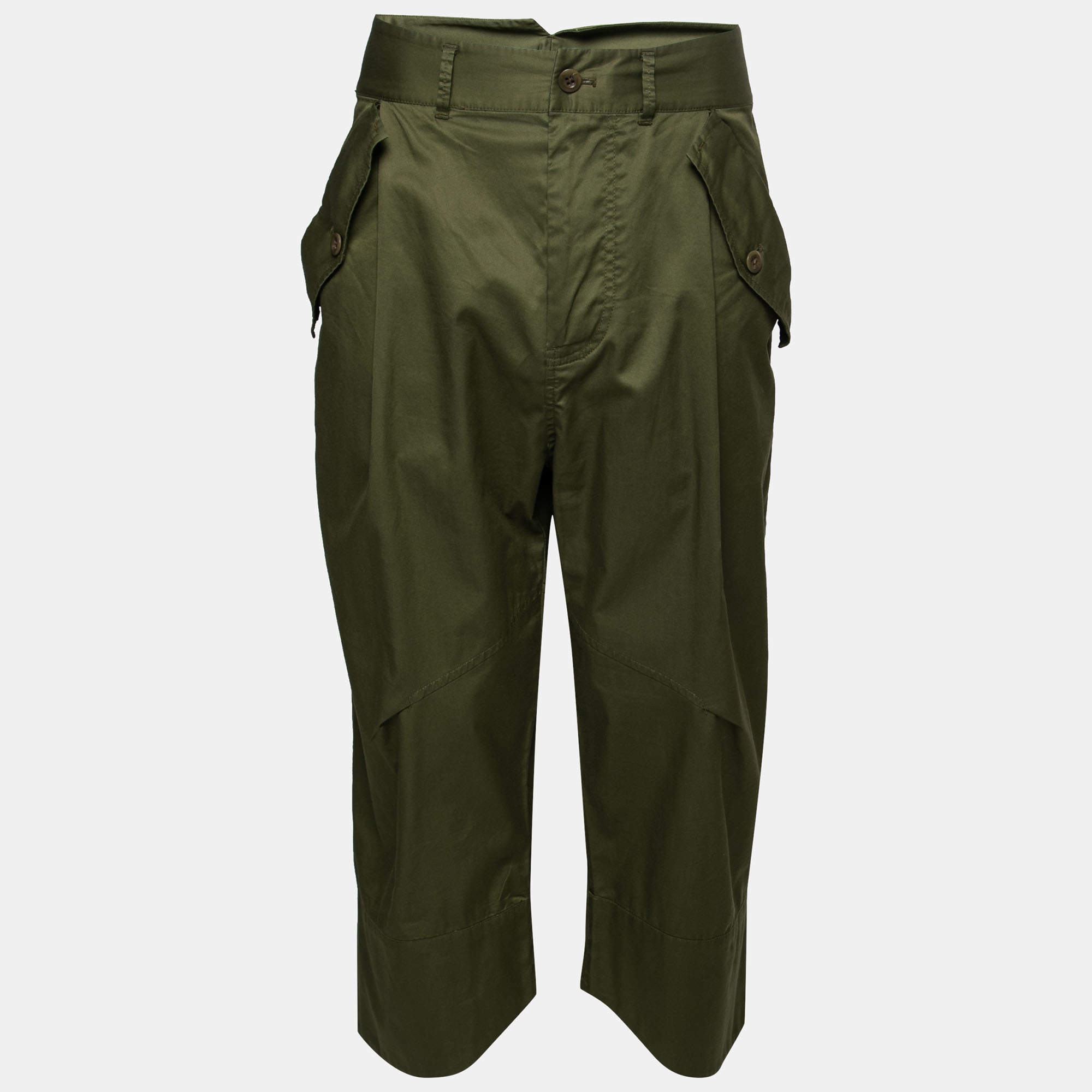 Pre Owned Polo Ralph Lauren Olive Green Cotton Cropped Trousers M  