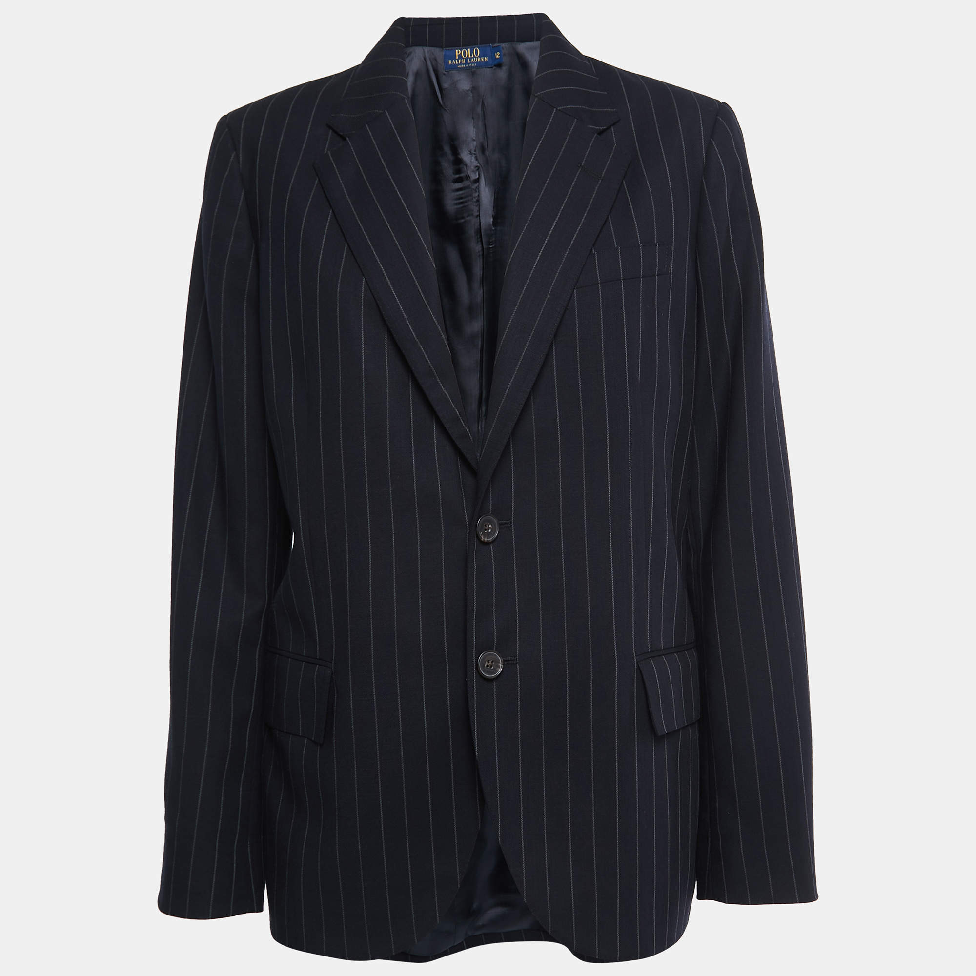 Pre Owned Polo Ralph Lauren Black Striped Wool Single-Breasted Blazer L