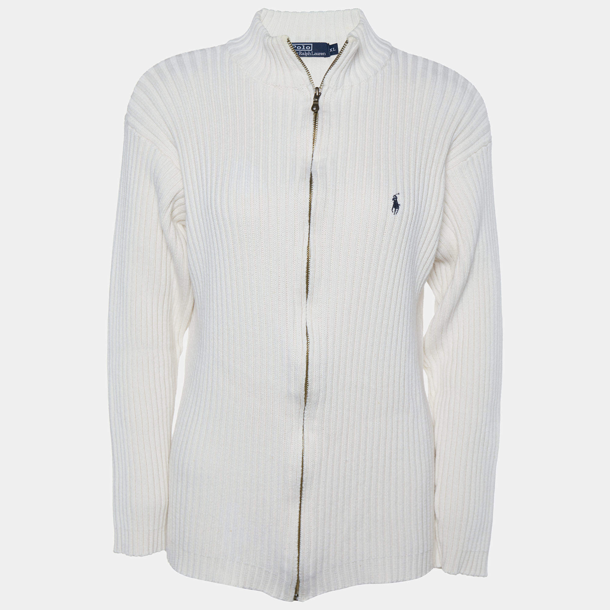 inrichting Hover Dubbelzinnig Polo Ralph Lauren Light Beige Cotton Knit Zip Front Sweater XL Polo Ralph  Lauren | TLC