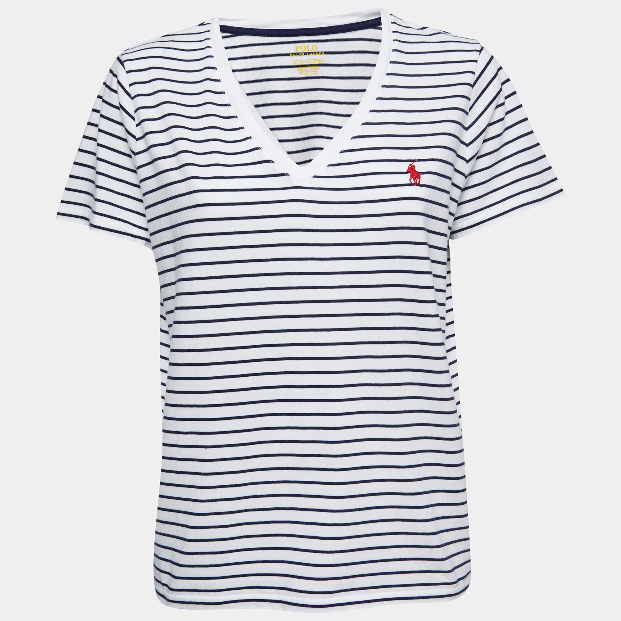 manifestation Samme menneskelige ressourcer Polo Ralph Lauren White & Navy Striped Cotton V-Neck T-Shirt XL Polo Ralph  Lauren | TLC