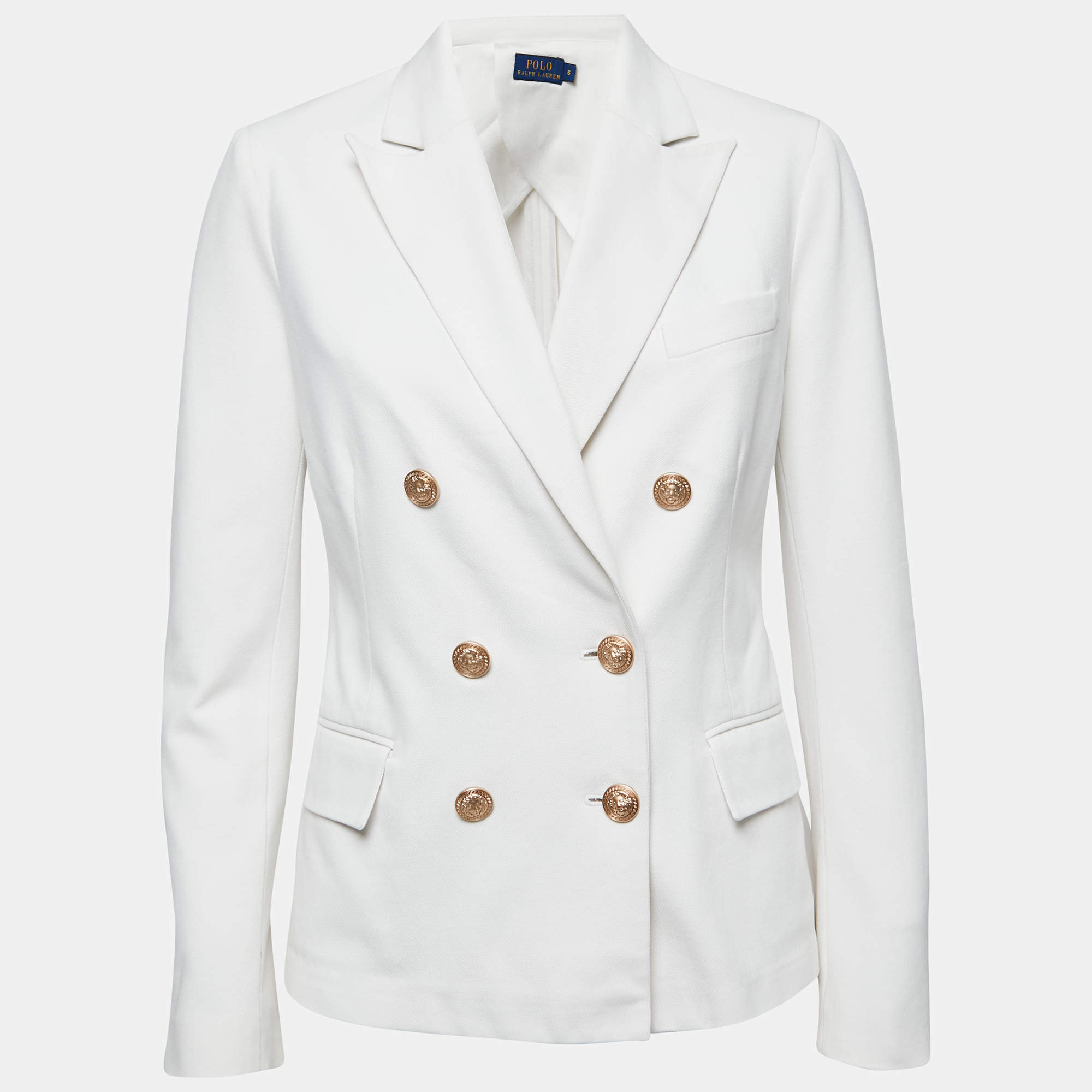 Pre Owned Polo Ralph Lauren White Cotton Double-Breasted Blazer M