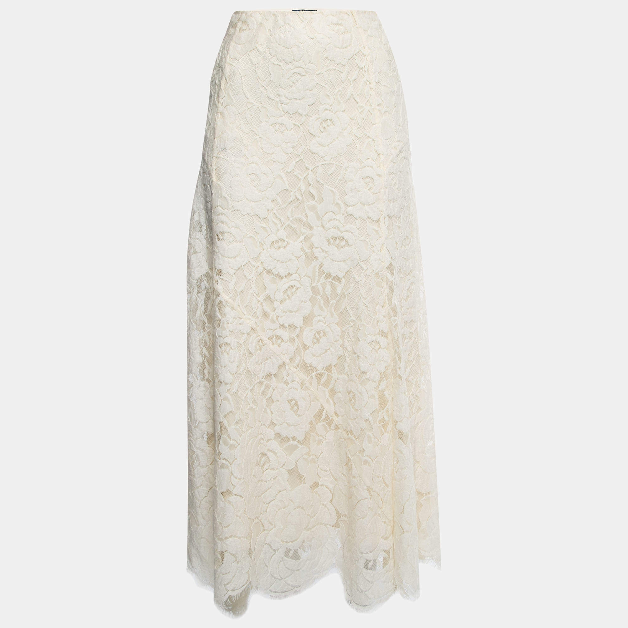 [Ralph Lauren]★Battenberg-Lace Linen Midi Skirt★White Polo Ralph Lauren Battenberg-lace Midi Skirt | White