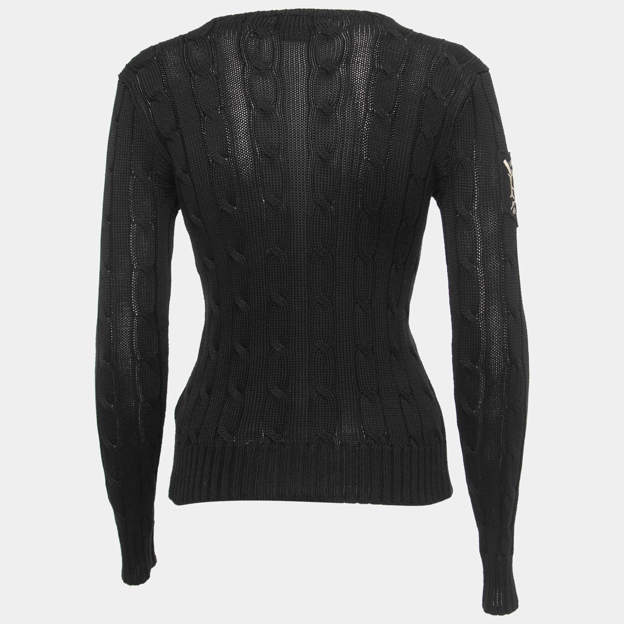 Louis Vuitton Men's Black Cotton Fine Patches Crewneck Sweater