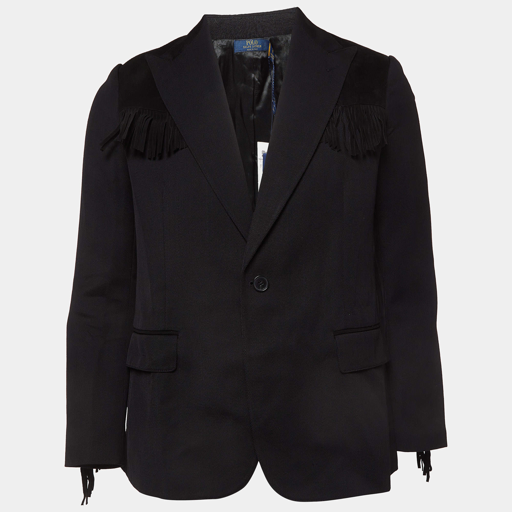 Pre Owned Polo Ralph Lauren Black Wool Fringe-Trim Blazer M