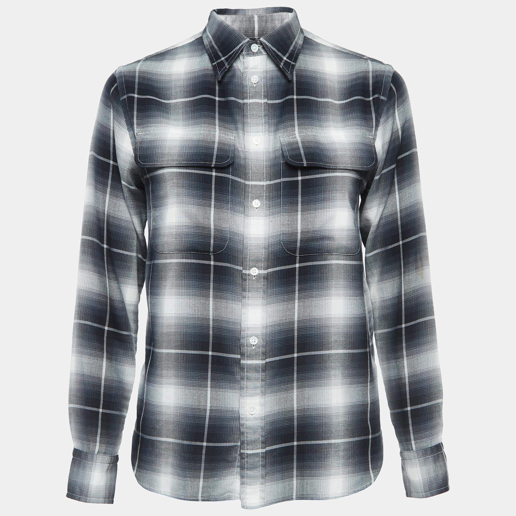 Pre Owned Polo Ralph Lauren Monochrome Tartan Cotton Shirt XS