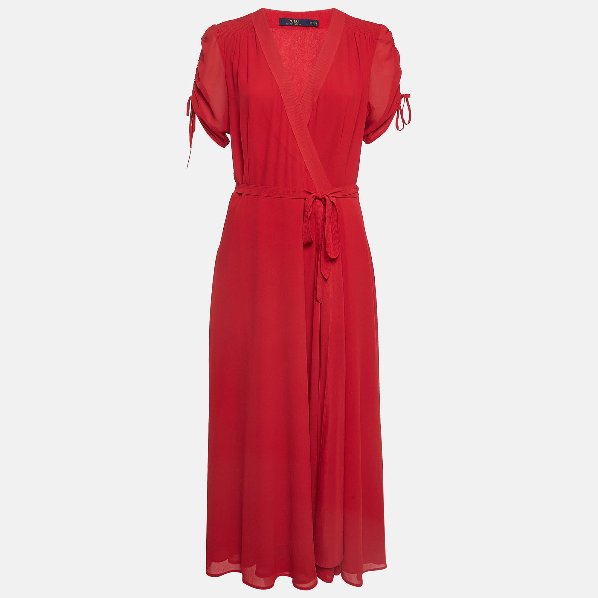Polo Ralph Lauren Red Chiffon Maxi Wrap Dress L
