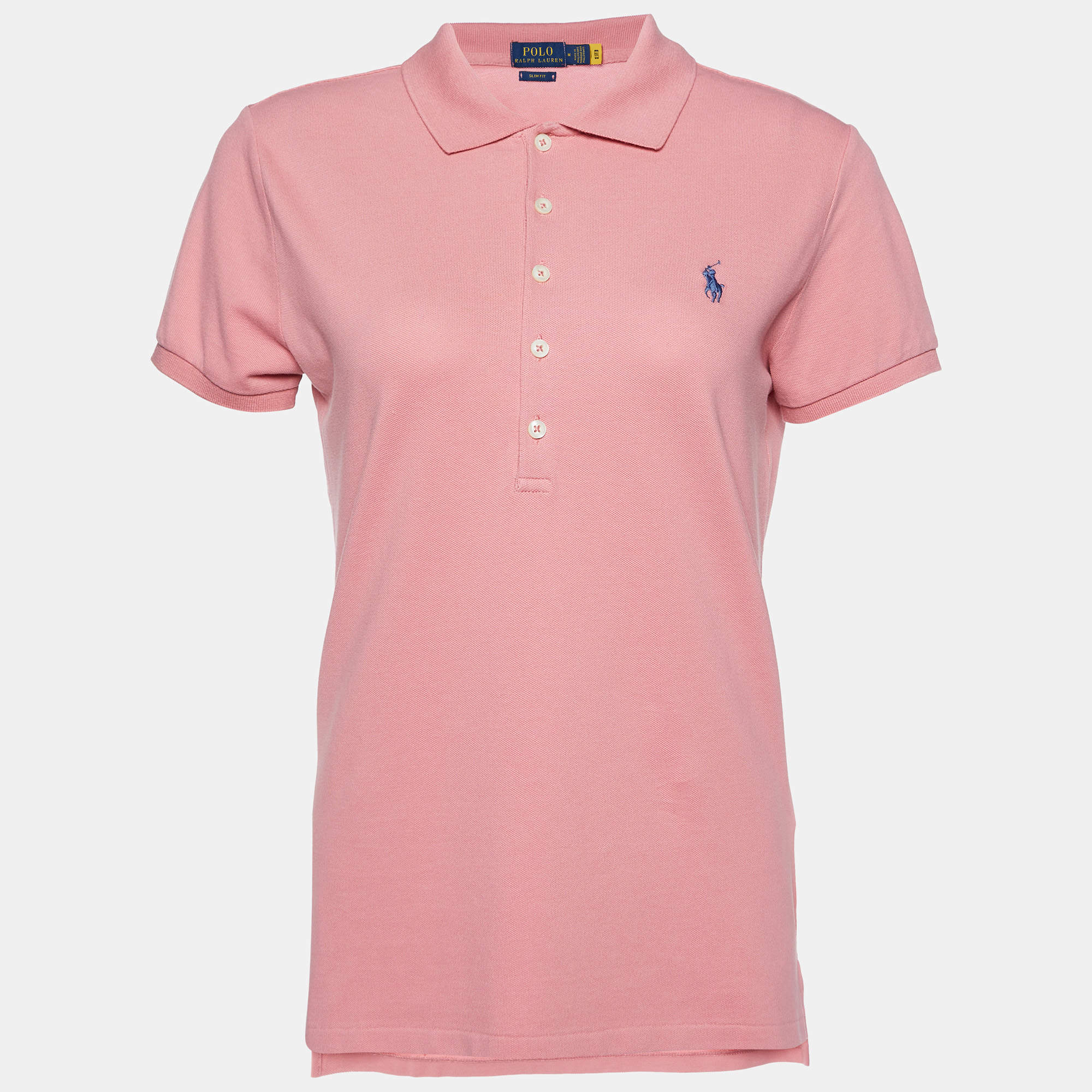 Pre Owned Polo Ralph Lauren Pink Cotton Pique Slim Fit Polo T-Shirt M