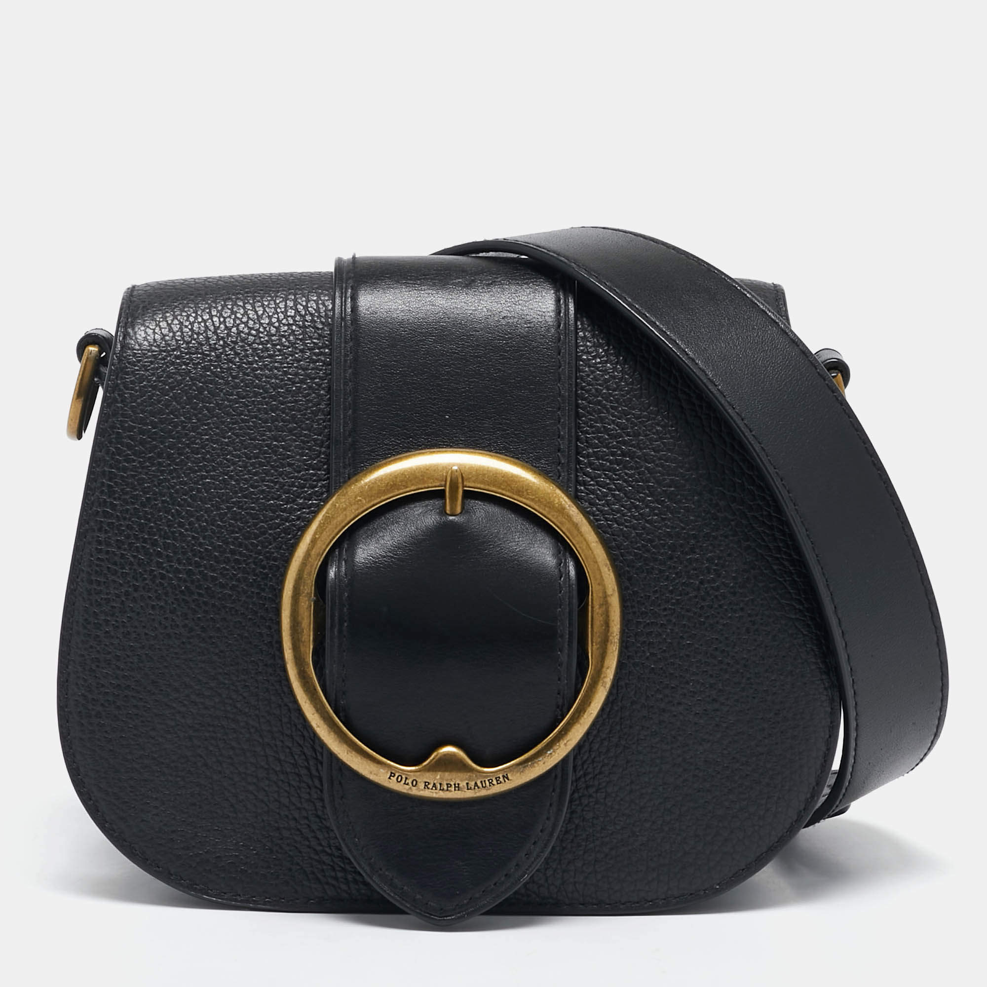 Pre Owned Polo Ralph Lauren Black Leather Lennox Crossbody Bag