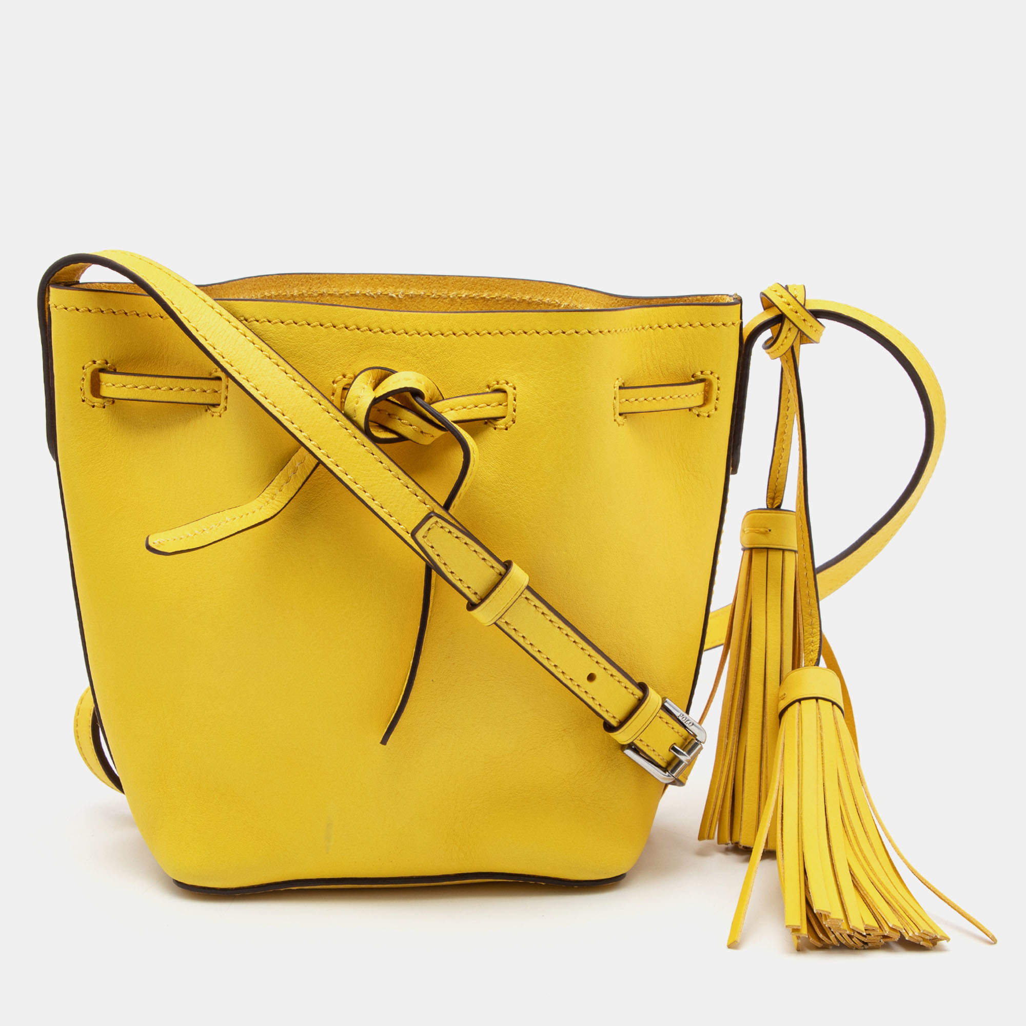 Polo Ralph Lauren Yellow Leather Drawstring Bucket Bag Polo Ralph Lauren |  TLC