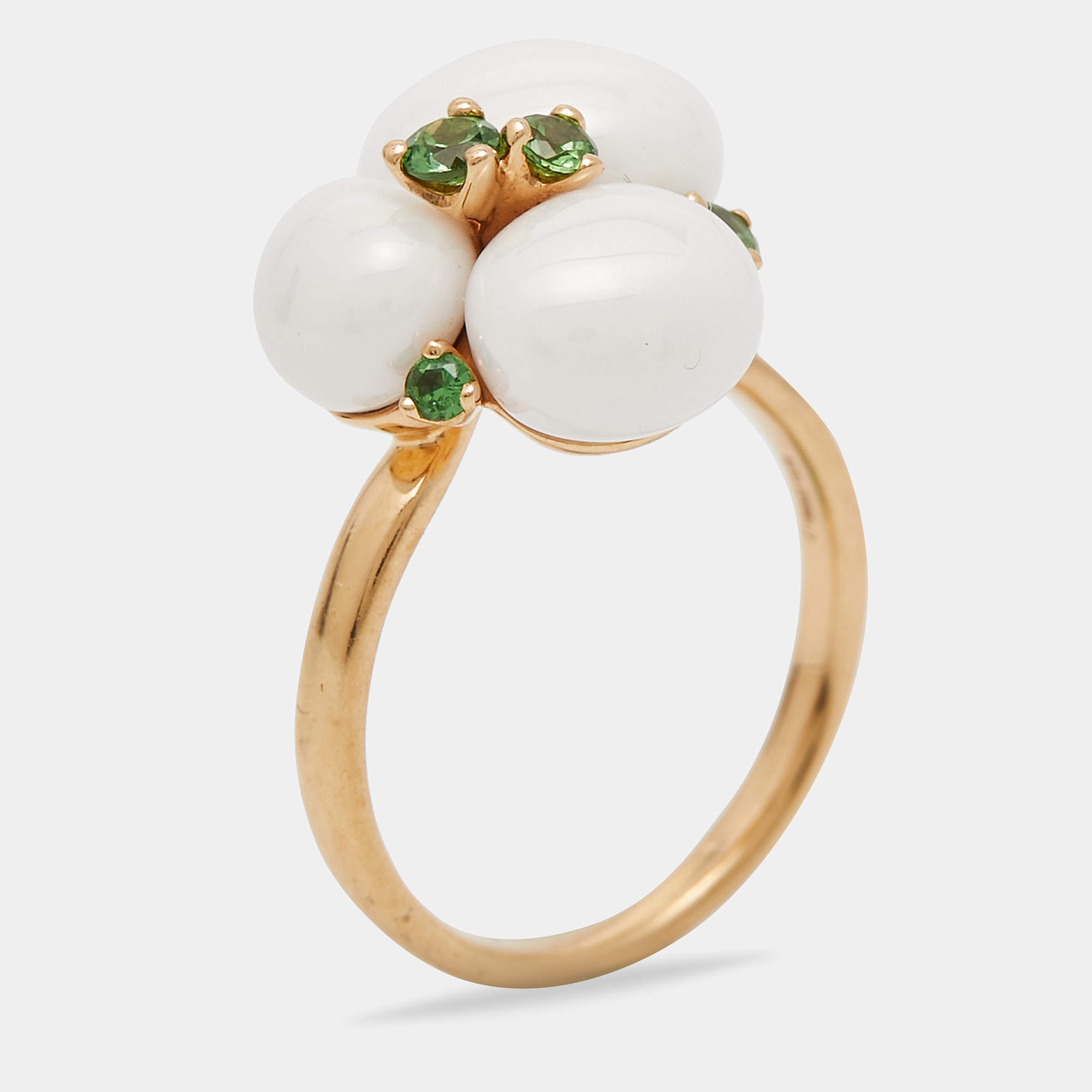 Pomellato Capri Ceramic Tsavorite Garnets 18k Rose Gold Ring Size 54.5