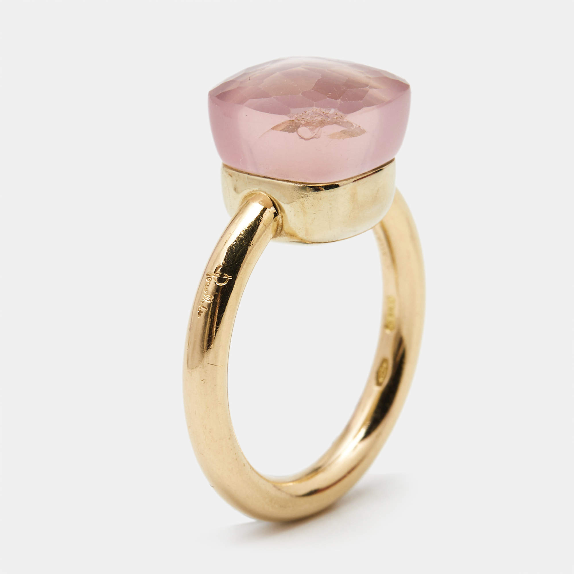 Pomellato Nudo Pink Quartz 18k Rose Gold Ring Size 51