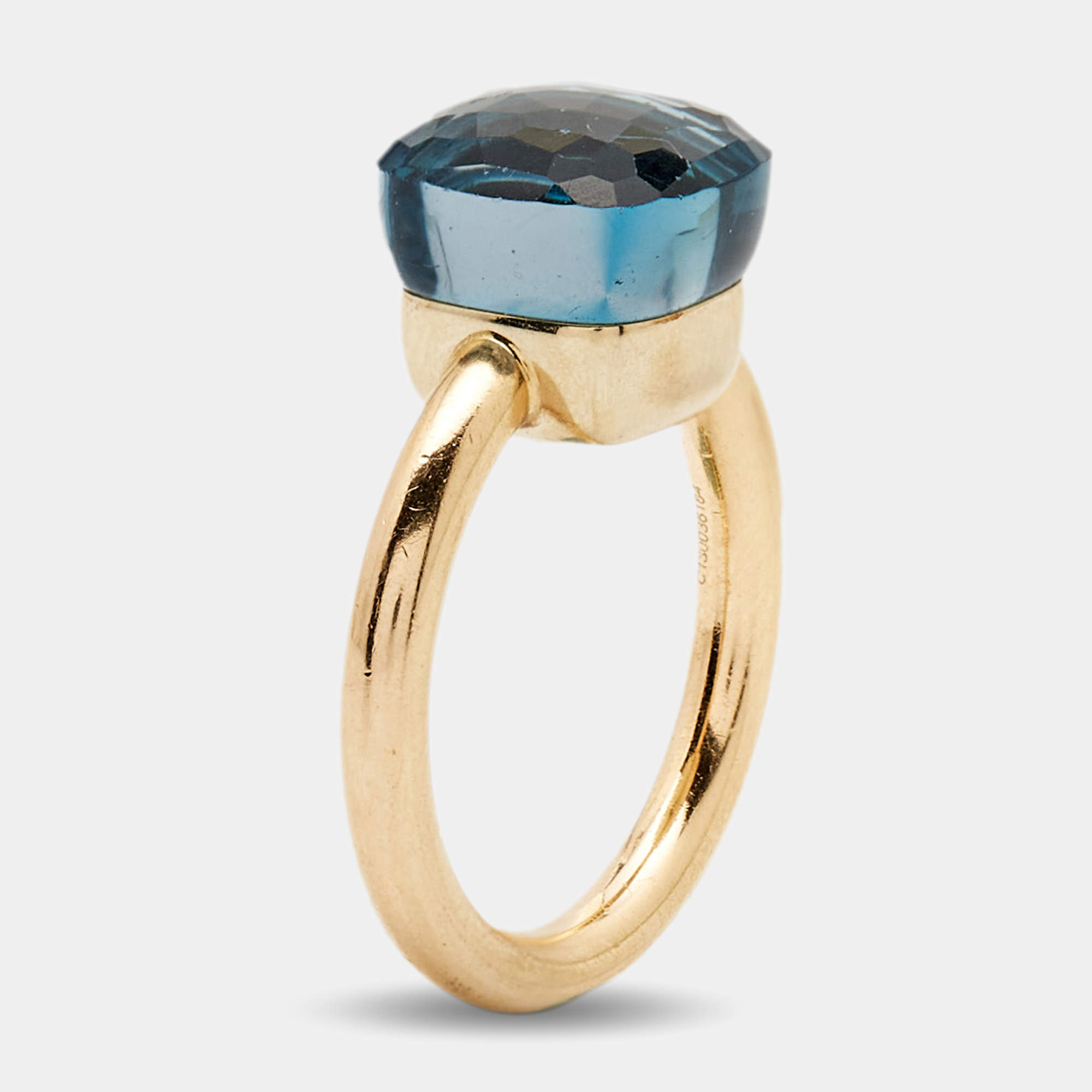 Pomellato Nudo Petit Blue Topaz 18k Yellow Gold Ring Size 52