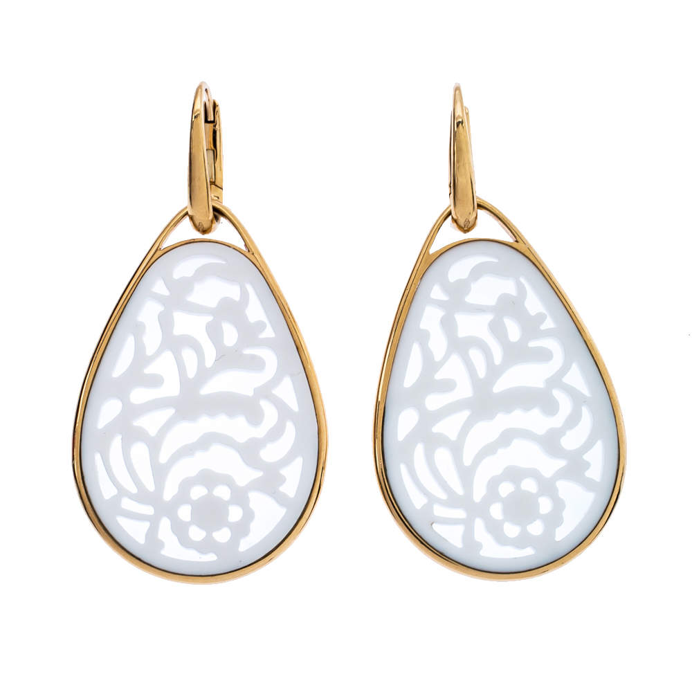 Pomellato Victoria Carved Agate 18k Rose Gold Drop Earrings