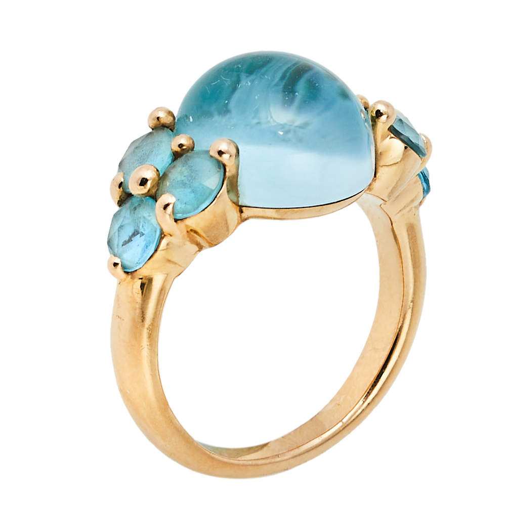 مملوكة مسبقًا Pomellato Luna Blue Topaz 18K Rose Gold Cocktail Ring Size 54